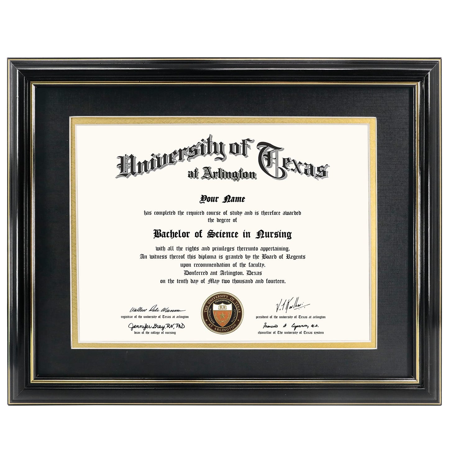 GraduationMall 8.5x11 Diploma Frame with Black over Gold Mat or Display 11x14 Certificate without Mat,Solid Wood & Tempered Glass,Glossy Black Finish with Gold Trim
