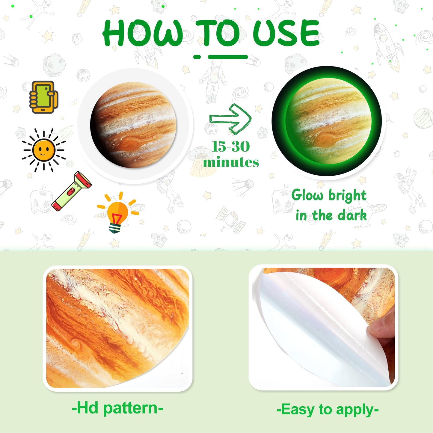 Solar System Wall Decals Glow in The Dark Stars 780 PCS, Glowing Planets Stickers for Ceiling, Nursery Wall Stickers for Bedroom, Kids Room Decorations (Green)