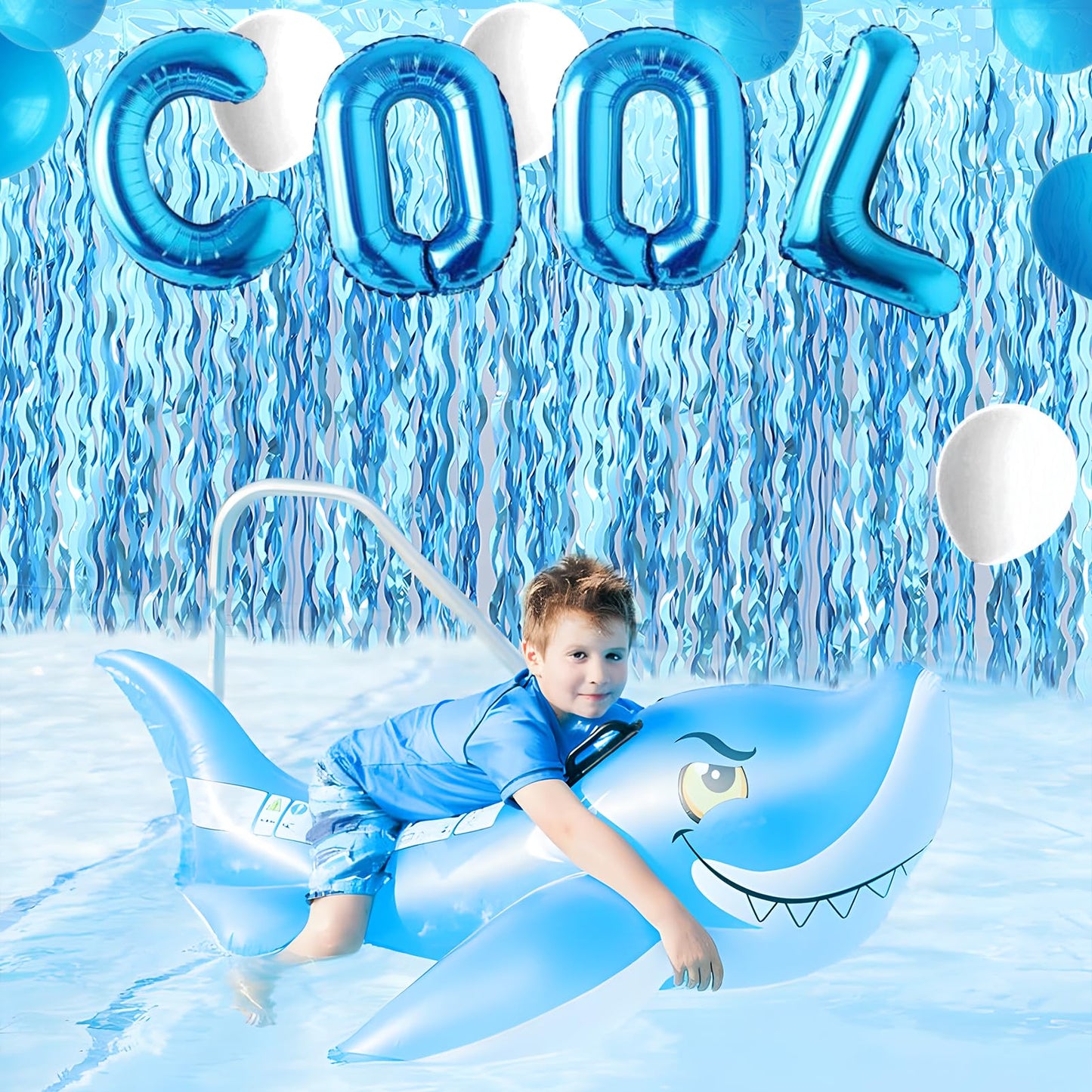 Wavy Tinsel Foil Fringe Curtains 3 pcs Teal Blue Backdrop for Mermaid Birthday,Under The Sea Party,Baby Shark Birthday Decorations(3.2 ft x 6.6 ft)