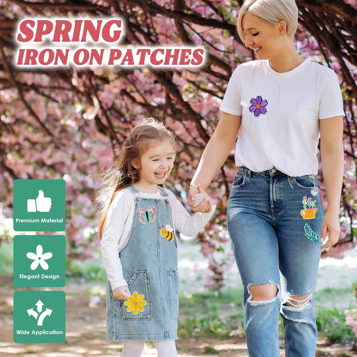 Kirako 8 Pcs Spring Iron on Patches Colorful Flowers Bee Butterfly Sew on Embroidered Applique Repair Patch Seasonal DIY Crafts Accessories Festive Gifts for Clothing Jacket Backpack Hat Shoes