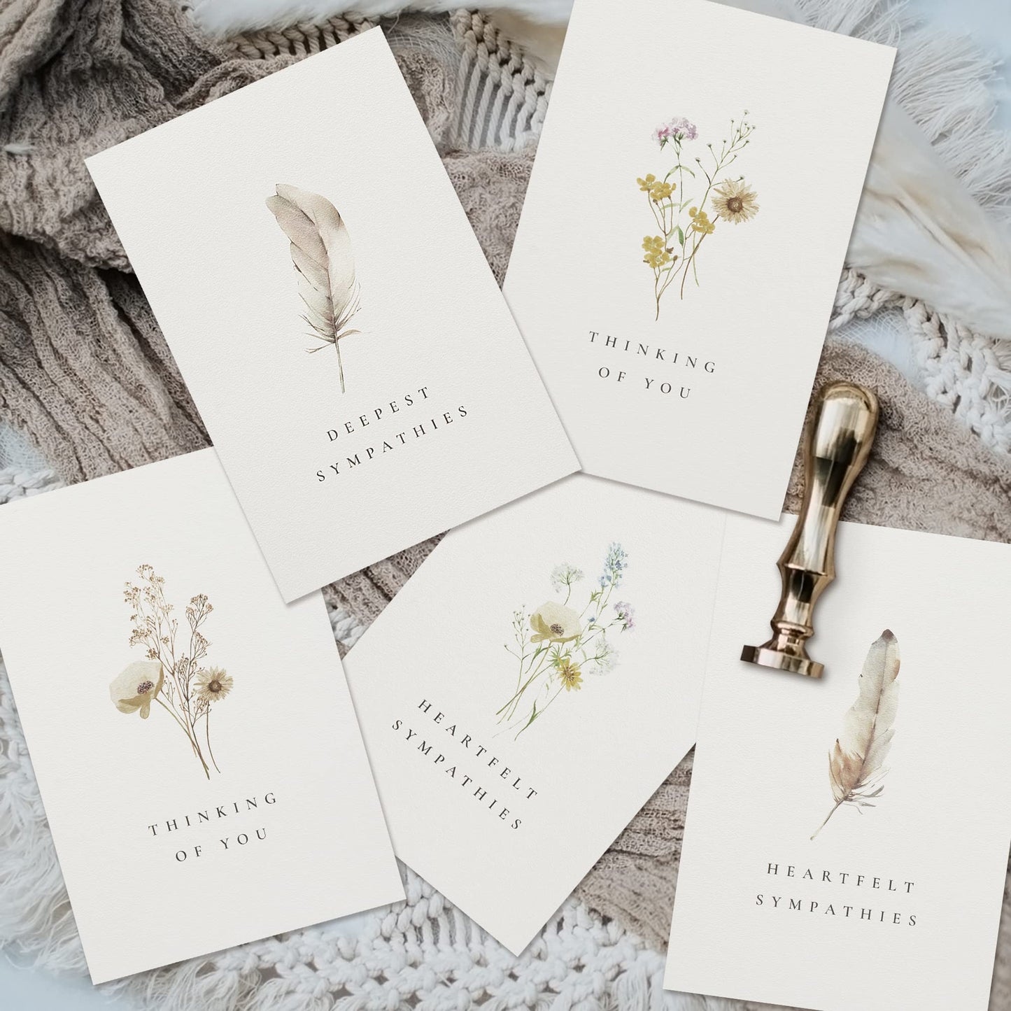 Beautiful Sympathy Cards Set of 20 with Envelopes and Stickers - Perfect Bulk Set To Express Your Condolences - Floral and Feather Assortment w/a Simple Heartfelt Note
