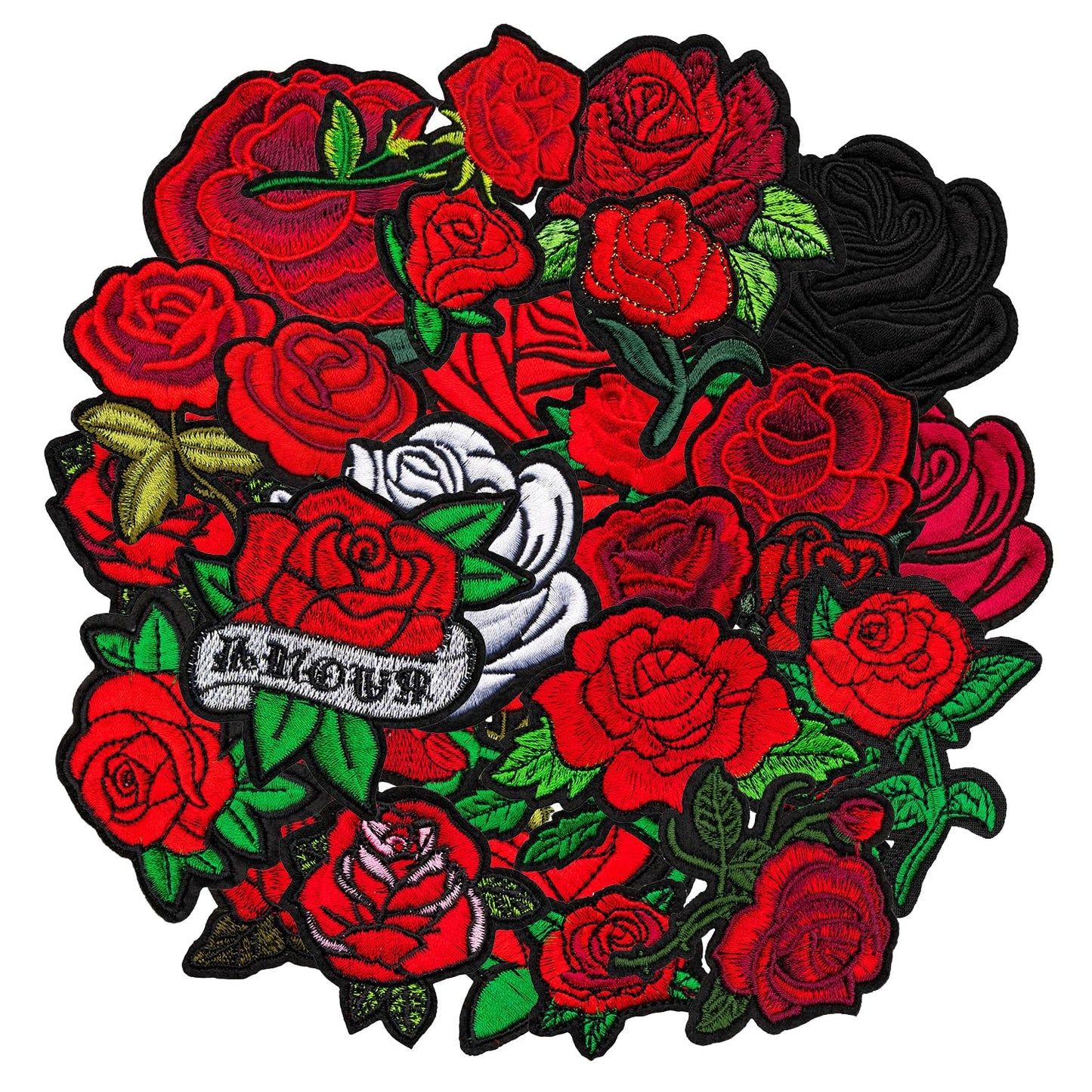 Nicime 56pcs Rose Iron/Sew on Patches, Cute Red Flower Embroidered Applique, Fashion Decoration for Clothes, Hat, Bag, Dress, Shirt, Jeans