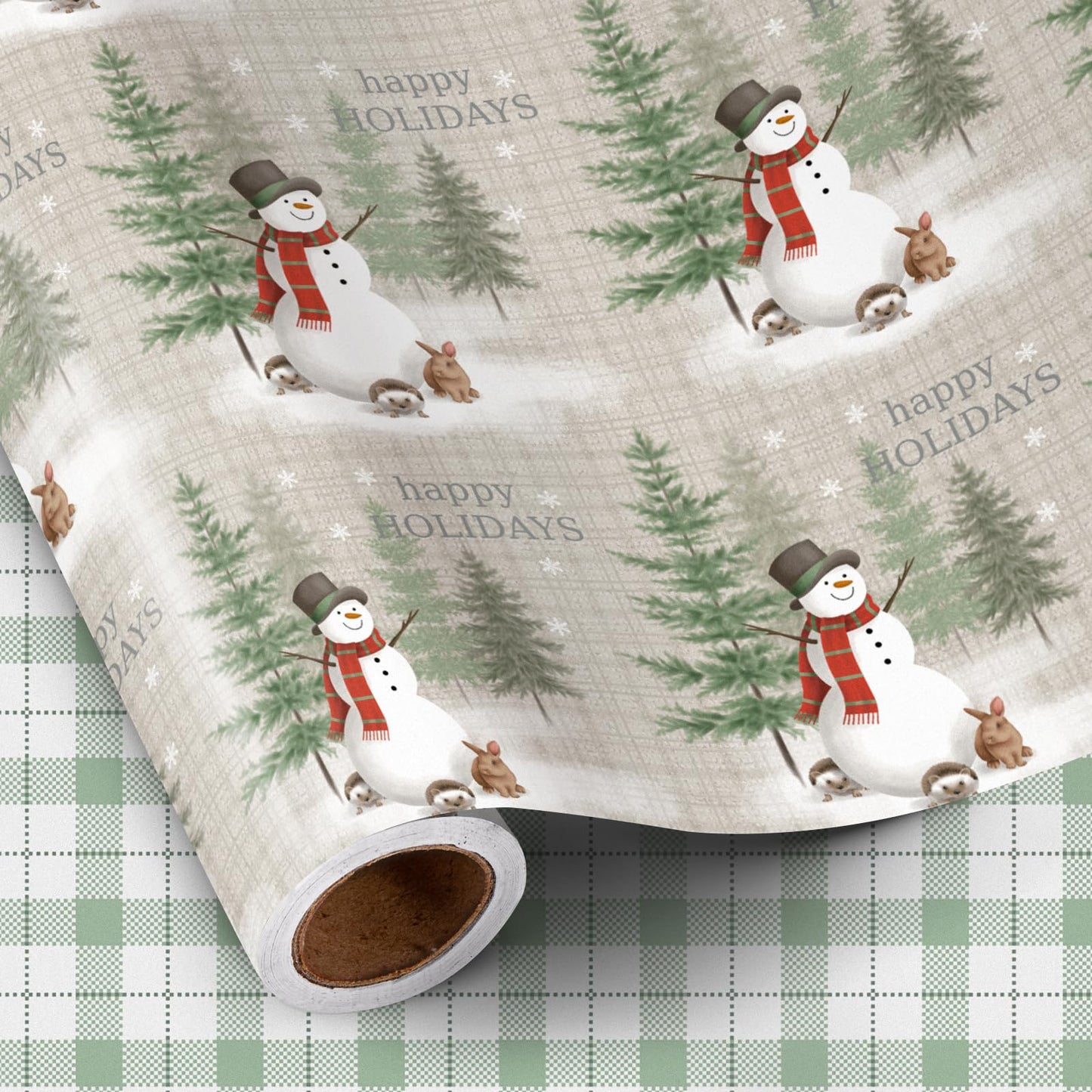 Reversible Wrapping Paper Roll - Mini Roll - Christmas Snowman and Plaid Pattern Great for Christmas, Party, Holiday - 17.5 Inches X 32.8 Feet