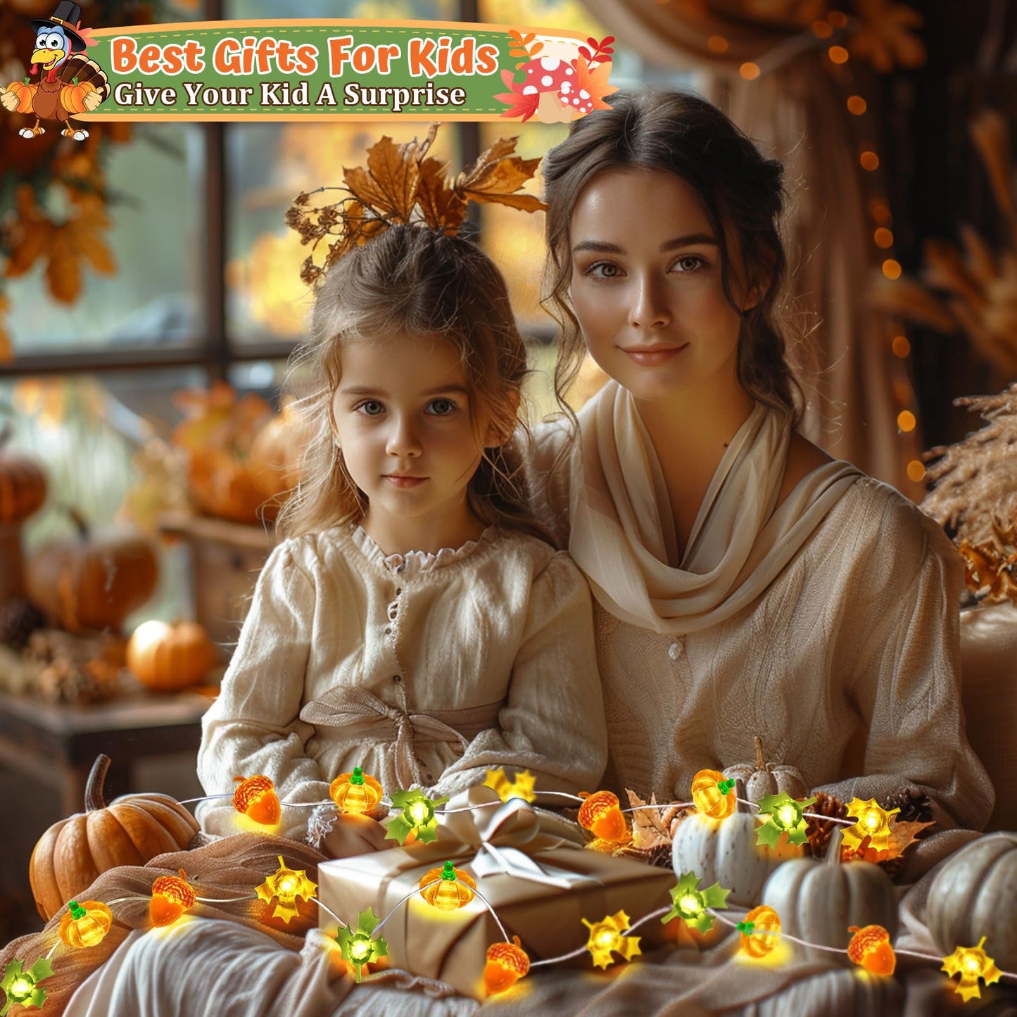 Coquimbo Fall Decorations for Home, 10ft 30 LED Pumpkin Maple Leaf Lights Battery Operated Fairy String Lights Autumn Harvest Table Indoor Outdoor Decor Halloween Thanksgiving Party Decorations Gifts