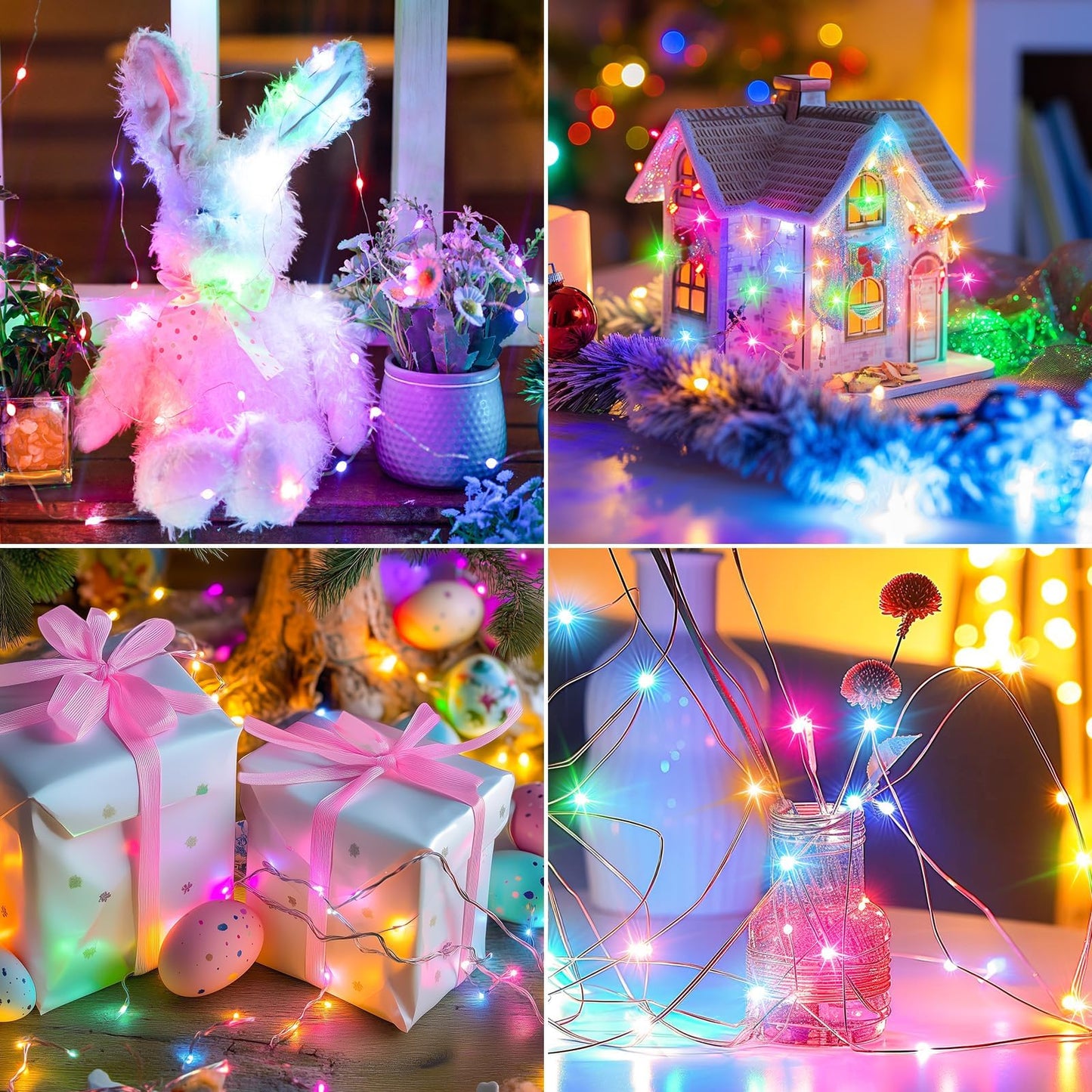 12 Pack Easter Day Pastel LED Fairy Lights Battery Operated - Waterproof Silver Wire 7 ft 20 LED Firefly Lights for Easter Day Decor DIY Craft Party Bedroom
