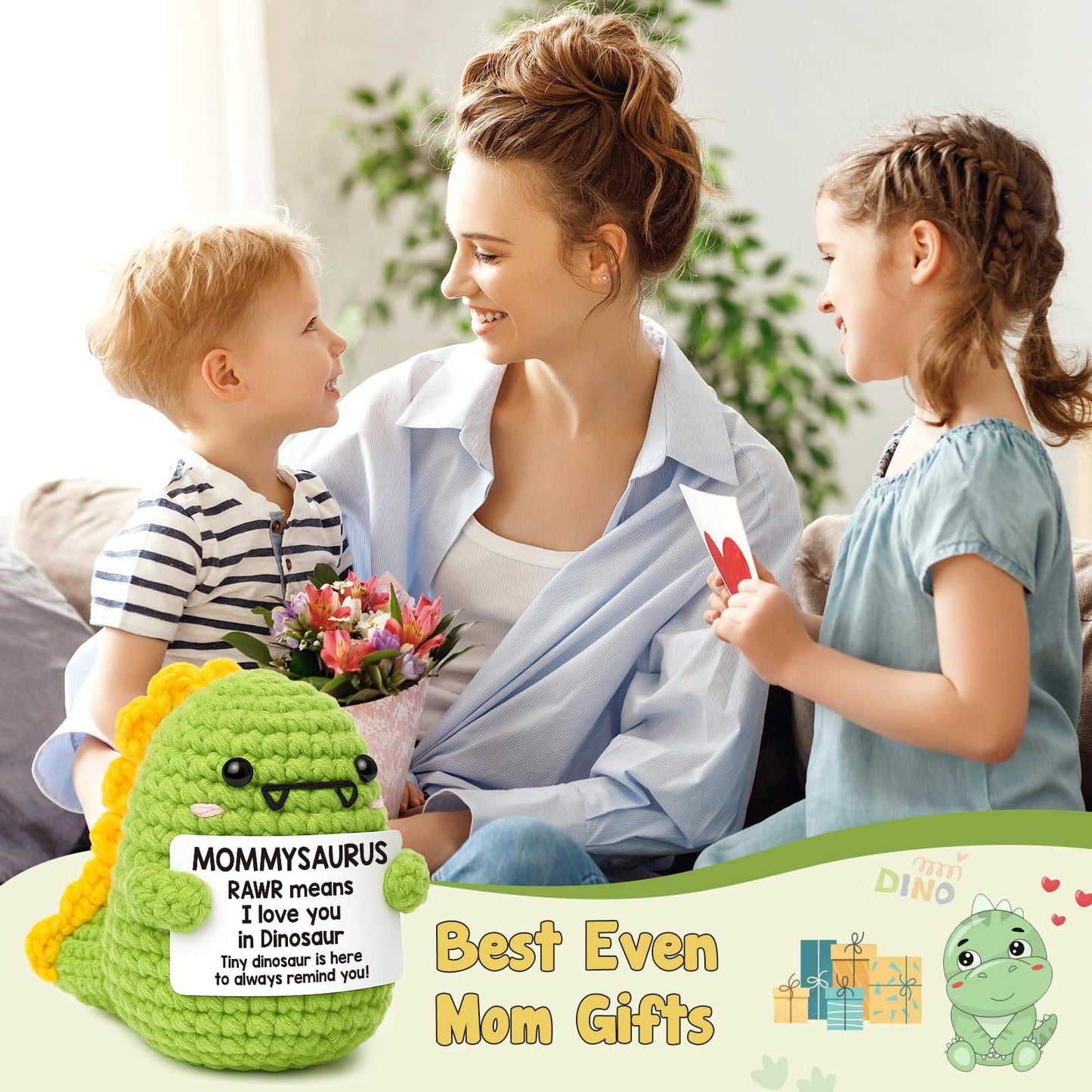 Mini Mothers Day Birthday Gifts for Mom I Love You Mommy Mother's Day Handmade Crochet Dinosaur Gift for Mama Mother- in- Law New Bonus Step Moms Best Mother Ever Gift from Daughter Son Husband