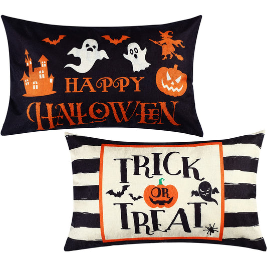 2 Pieces Happy Halloween Pillow Covers 20 x 12 Inch Trick or Treat Cushion Cover Rectangular Halloween Throw Pillow Cover Halloween Pillow Case Rectangular Pillowcase for Bed Sofa Home (Ghost)