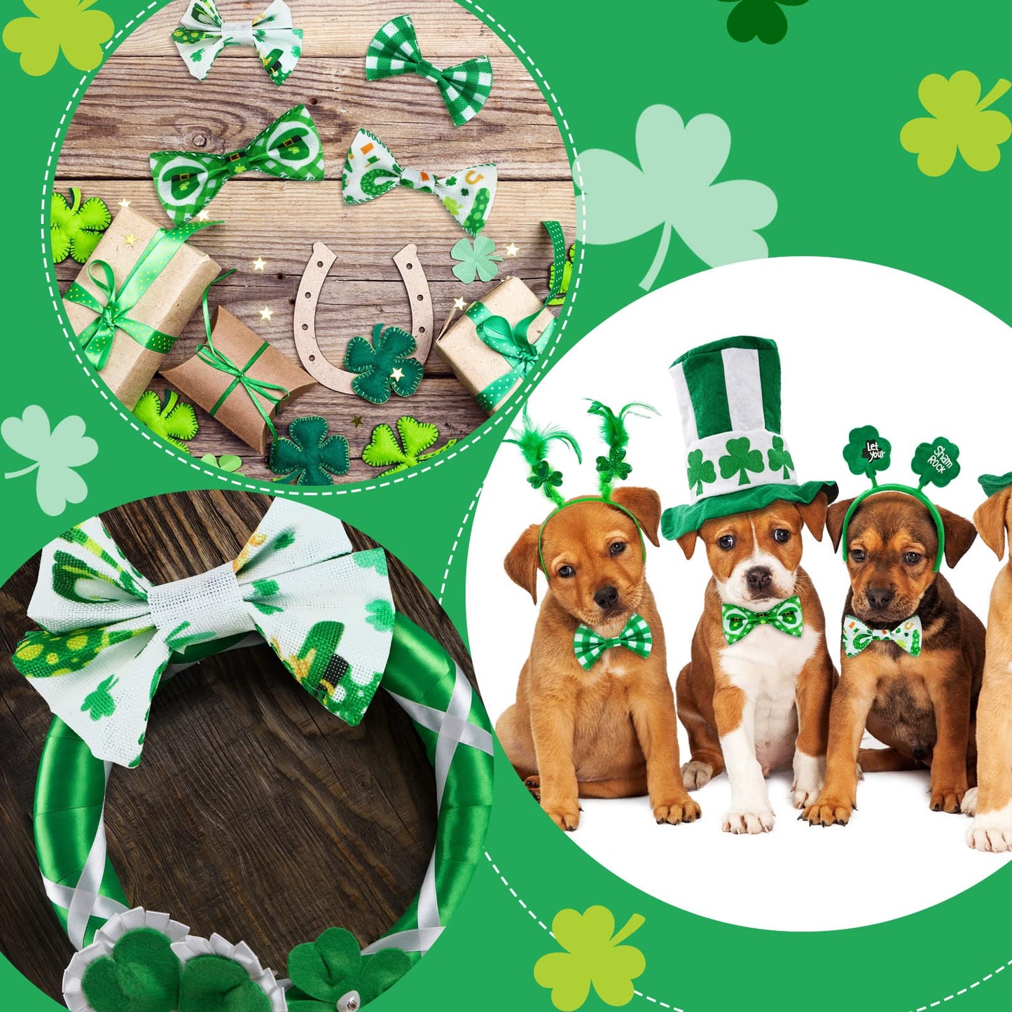 6 Rolls 30 Yards St. Patrick's Day Ribbon Wired Buffalo Plaid Checkered Craft Irish Green Shamrock Truck Fabric Ribbon for Party DIY Crafts 2 Inch (Shamrock)
