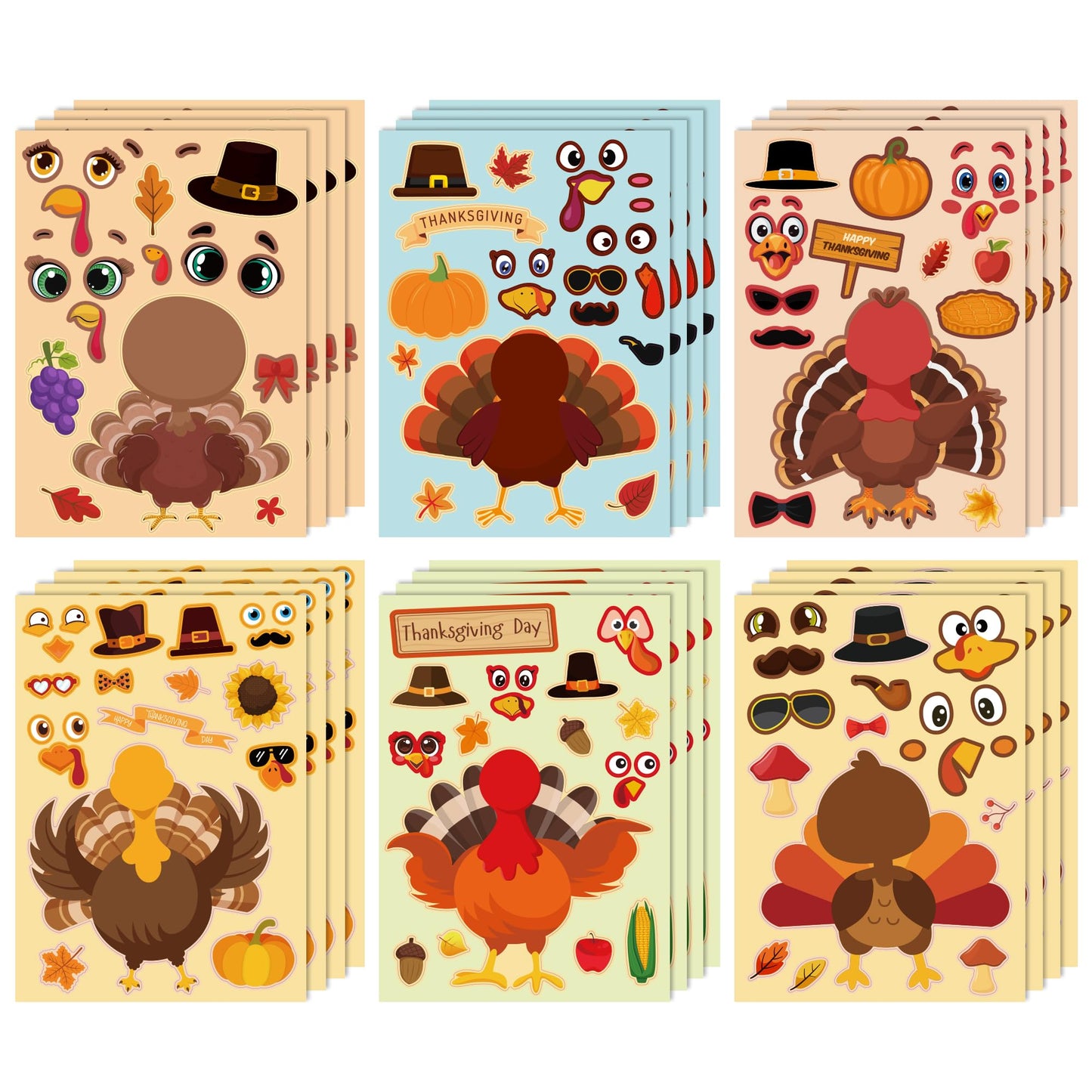 OHOME Thanksgiving Crafts for Kids - DIY Turkey Stickers,Kids Thanksgiving Games Gifts Activities Party Favors Supplies | Make a Turkey Friendsgiving Decorations (24 Sheets)