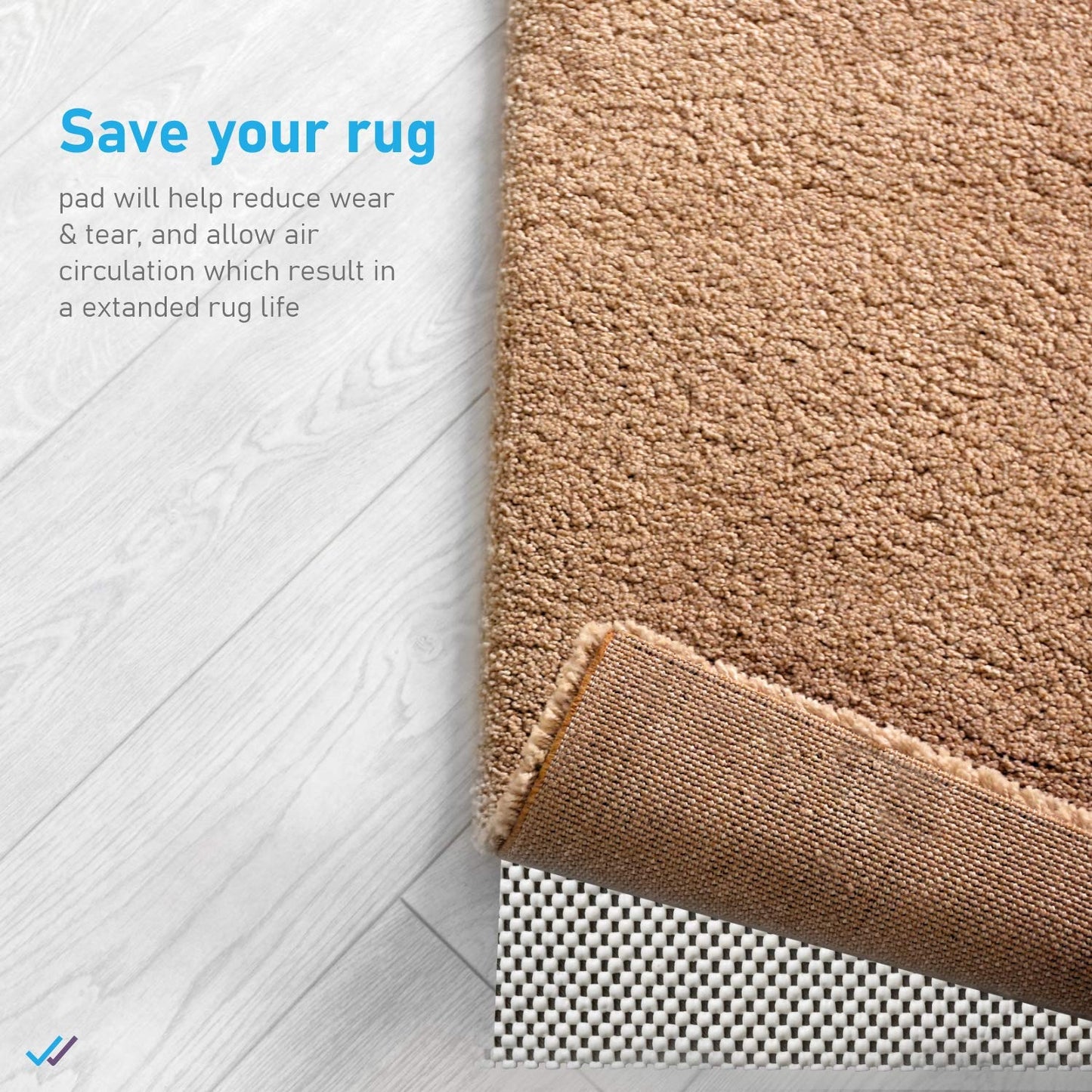 Rug Gripper Non Slip Rug Pad Underlay for Hardwood Floors Supper Grip Thick Padding Adds Cushion Prevents Sliding Size 2 x 3