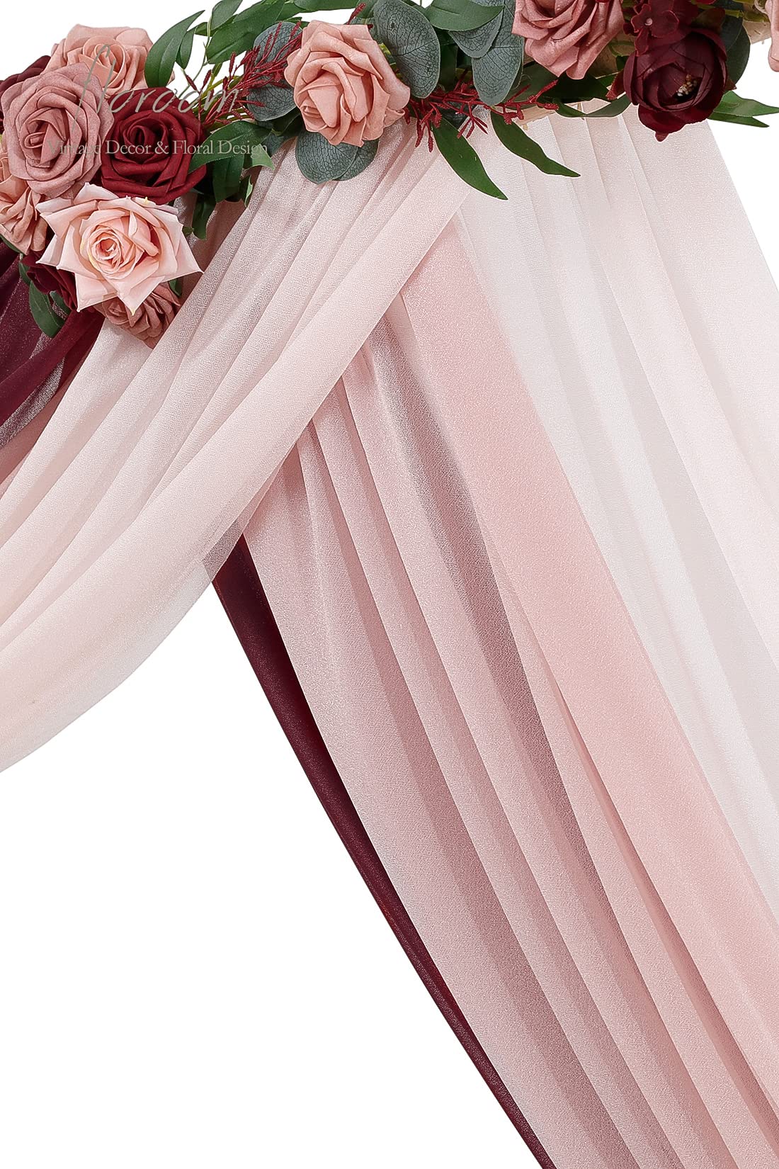 Wedding Arch Draping Fabric 3 Panels 20Ft Chiffon Fabric Drapes Arbor Drapery Wedding Ceremony Reception Swag Decorations (Burgundy +Dusty Rose +Blush)