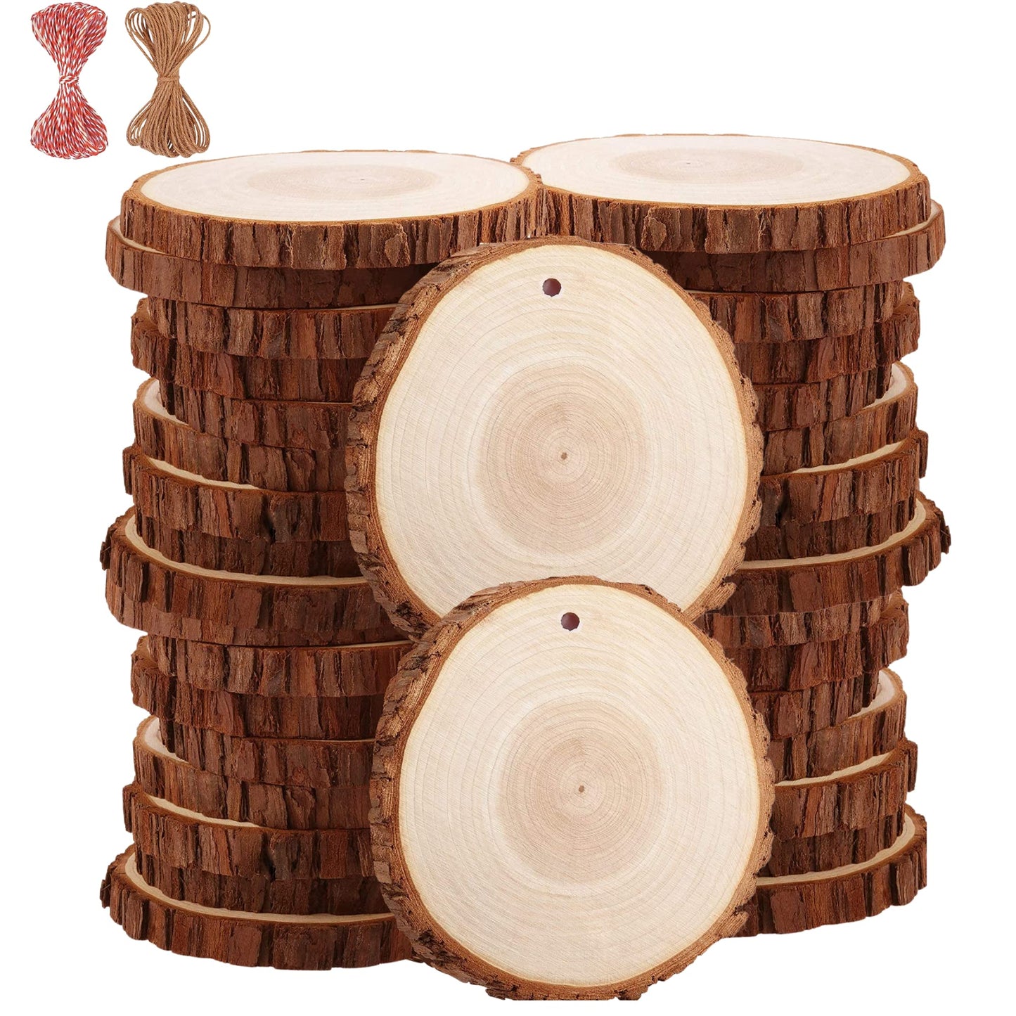 Natural Wood Slices TICIOSH Craft Unfinished Wood kit Predrilled with Hole Wooden Circles for DIY Crafts Wedding Decorations Christmas Ornaments Arts Wood Slices (50 Pcs 2.0-2.4 inches)
