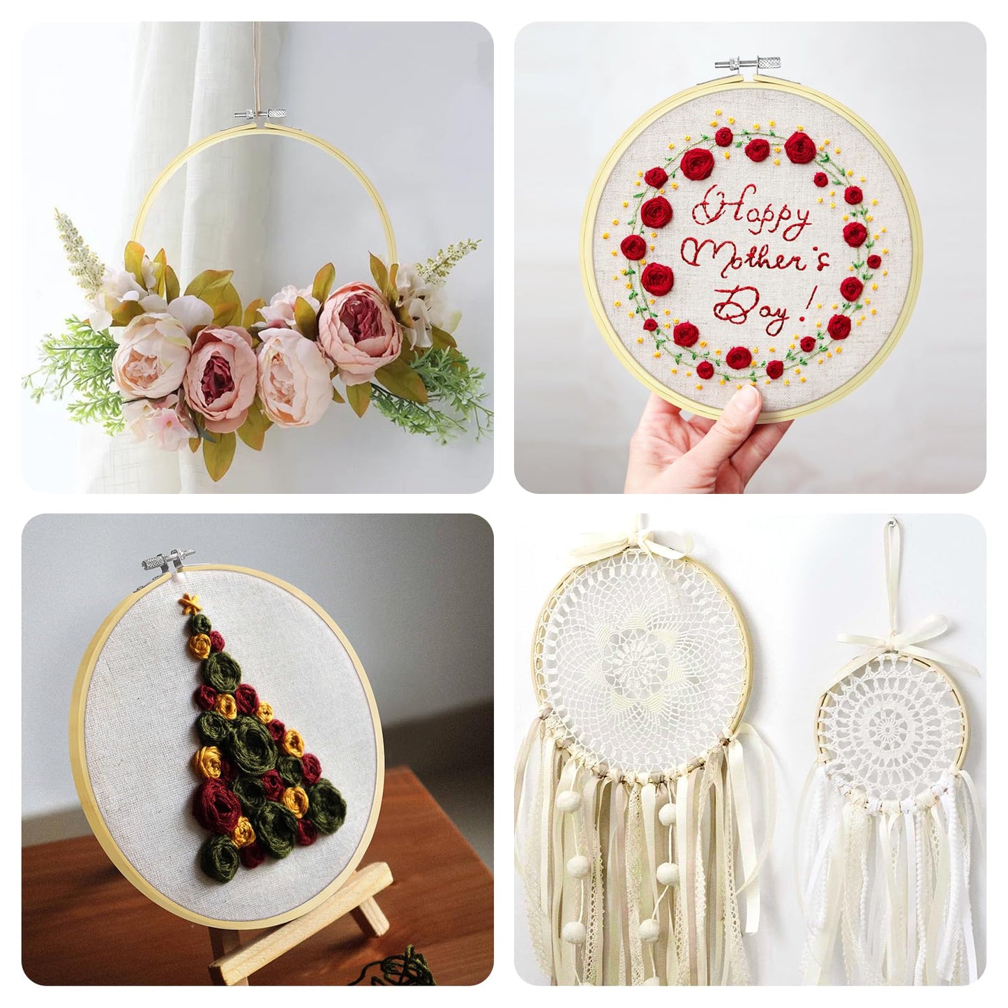 5 Pieces Embroidery Hoops 5 inch to 10 inch,Round Bamboo Adjustable Frame Circle Cross Stitch Hoop for Embroidery,Decoration and Art Craft Sewing
