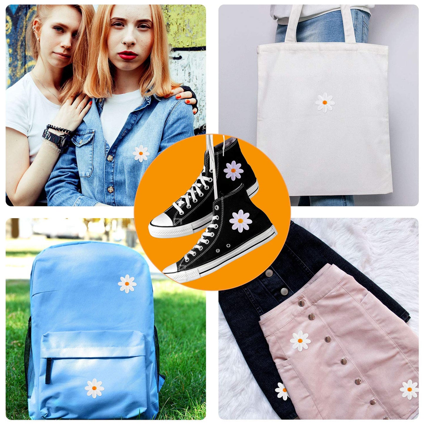 Daisy Flower Patch Clothing Iron On Patches Appliques Delicate Embroidered for DIY Decoration T-Shirt Backpack Hoodies Shoes Bags 1.38 Inch (20 Pieces)