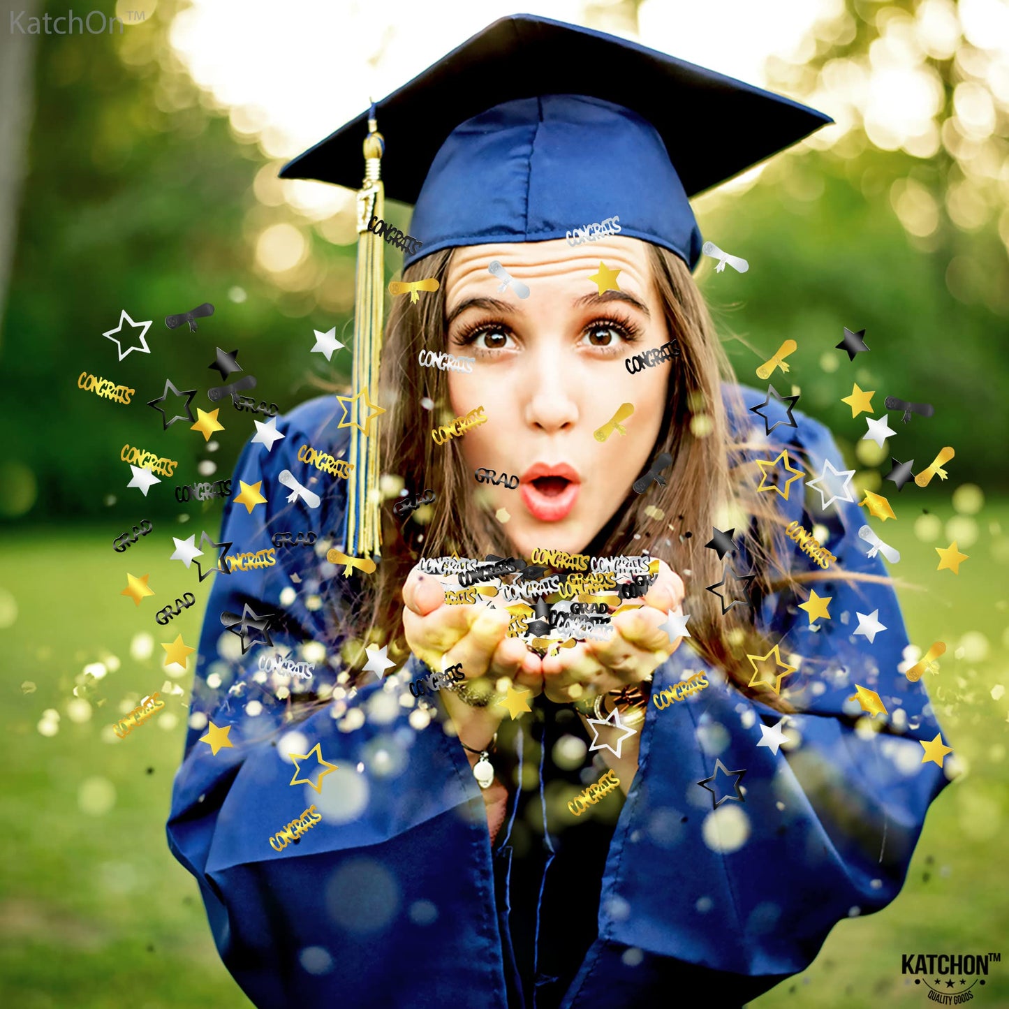 Black and Gold Grad Graduation Decorations 2026 - Pack of 1000, Congrats Grad Graduation Confetti 2026 | Grad Confetti Class of 2026 for Black and Gold 2026 Graduation Decorations, KatchOn