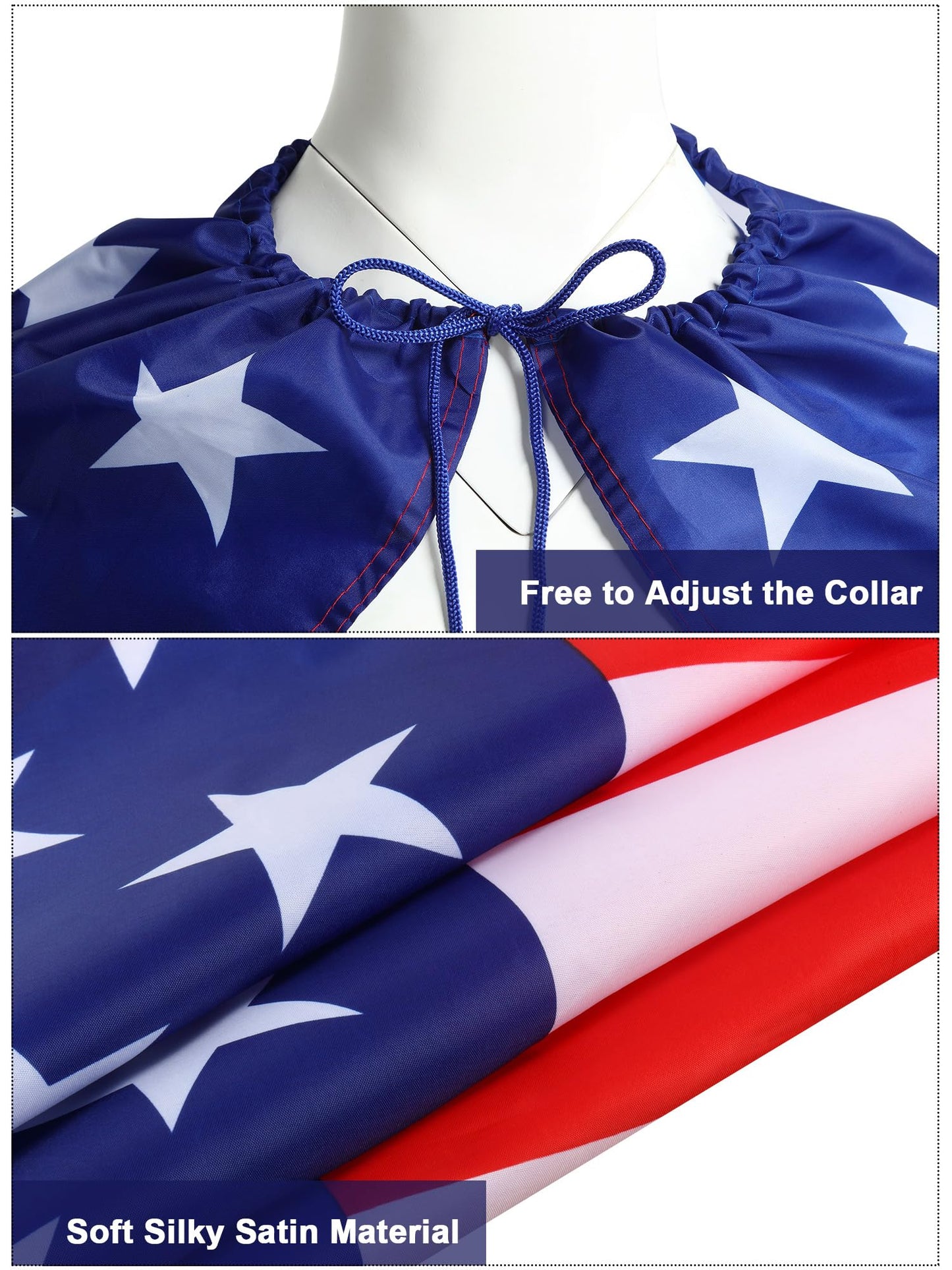 Frienda American Flag Costume Cape, 4th of July 250th Retro 80's USA Sunglasses and Flag Headband for 250th Anniversary(Popular Style)