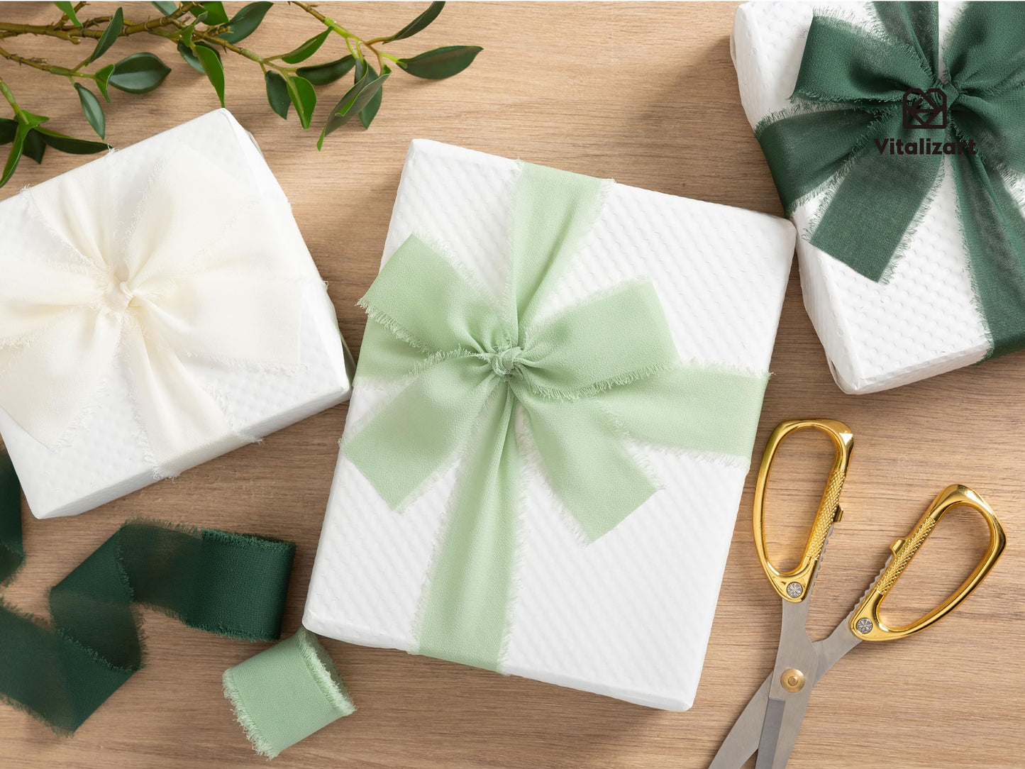 Vitalizart 15 Rolls Chiffon Silk Ribbon Handmade Frayed Fringe 1 1/2 Inch Eco-Friendly for Christmas Gift Wrapping Wedding Invitations Bridal Bouquets Bows 30 Yards in total