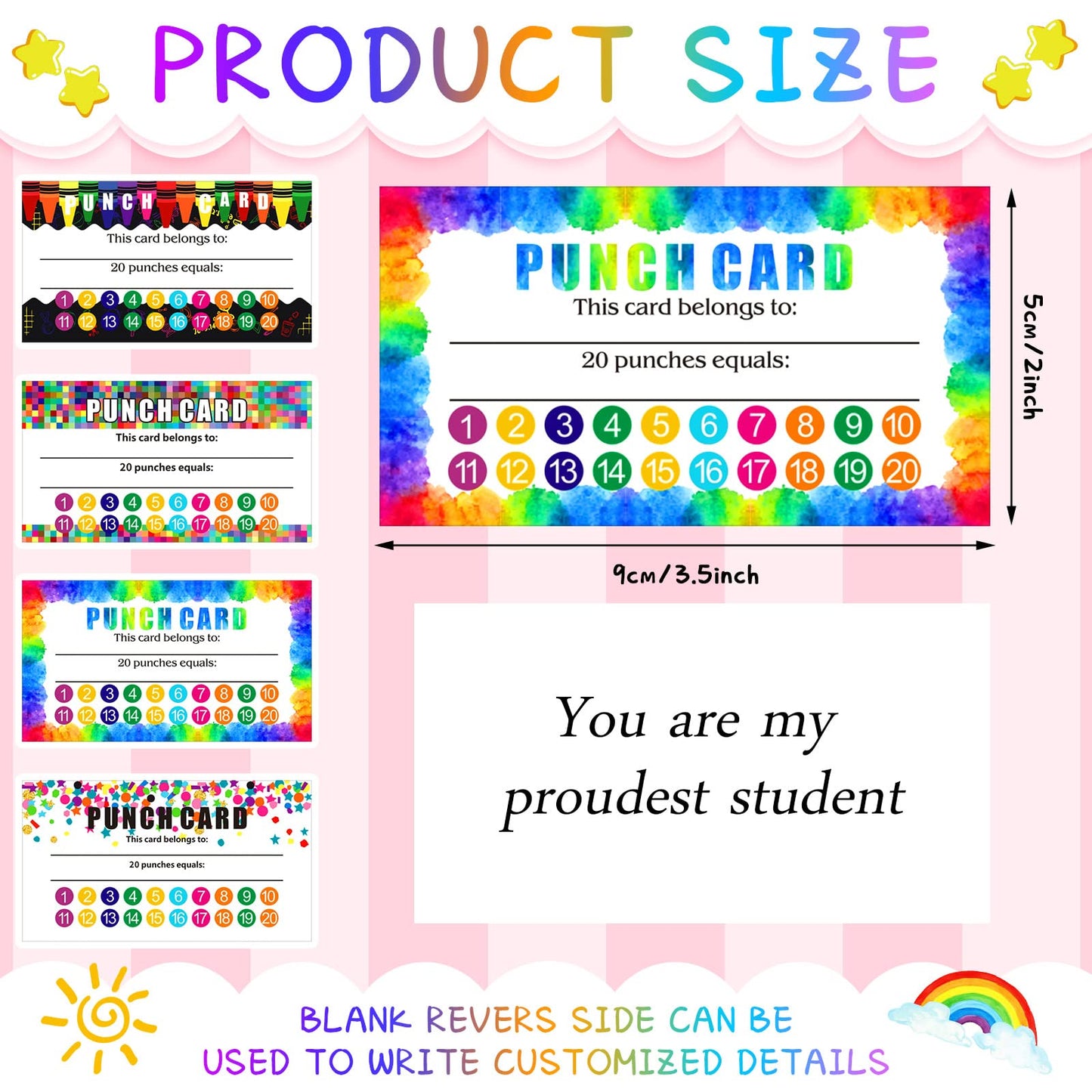 320 Pieces Punch Cards, Incentive Loyalty Reward Card Student Awards Loyalty Cards for Business, Classroom, Kids Behavior, Students, Teachers, 3.5 x 2 Inch, 4 Styles (20 Punches)