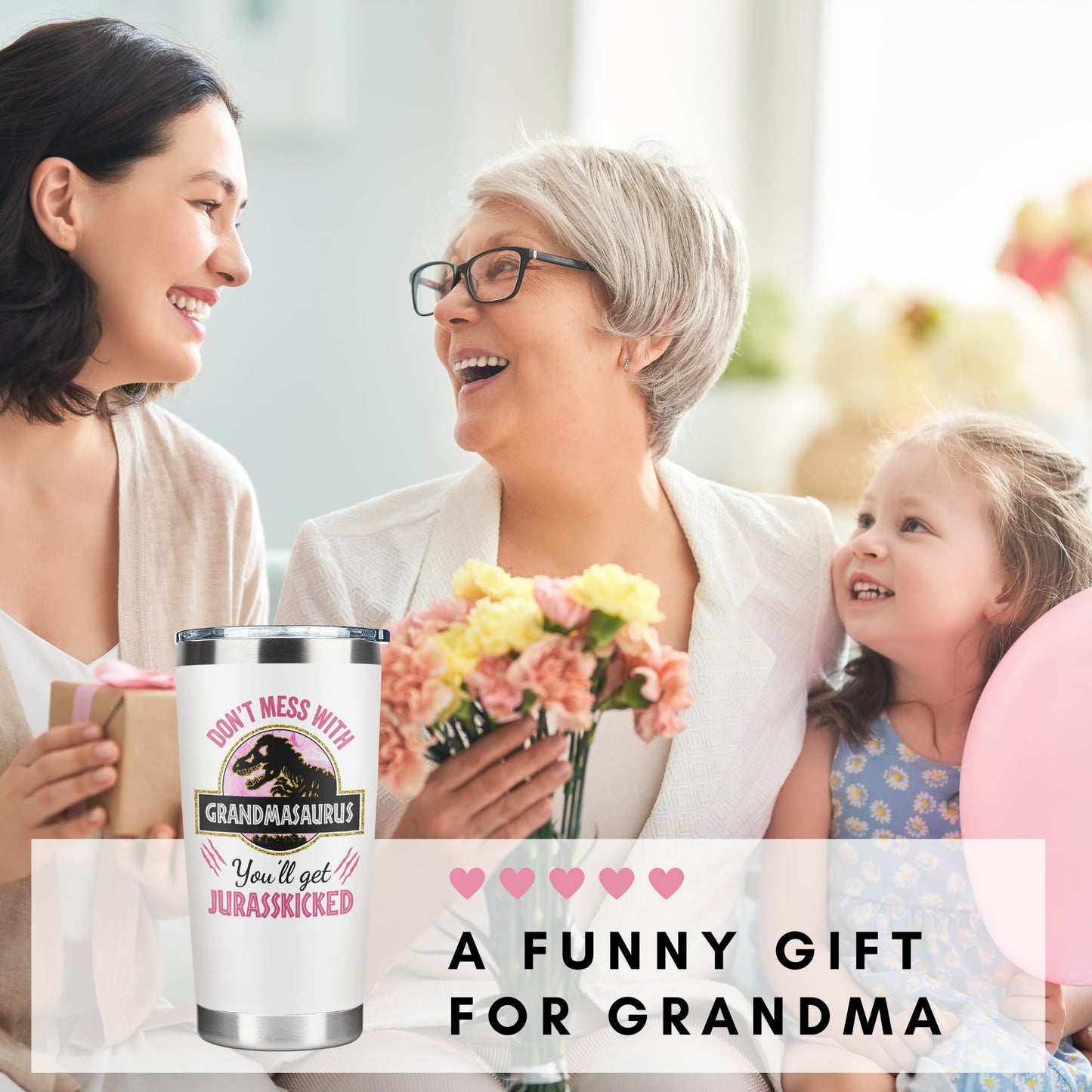 GINGULMINA Grandma Gifts - Birthday Gifts for Grandma - Mothers Day, Christmas Gift Ideas for Grandmother from Grandchildren, Granddaughter, Grandson, Grandkids - 20 Oz Stainless Steel Tumbler