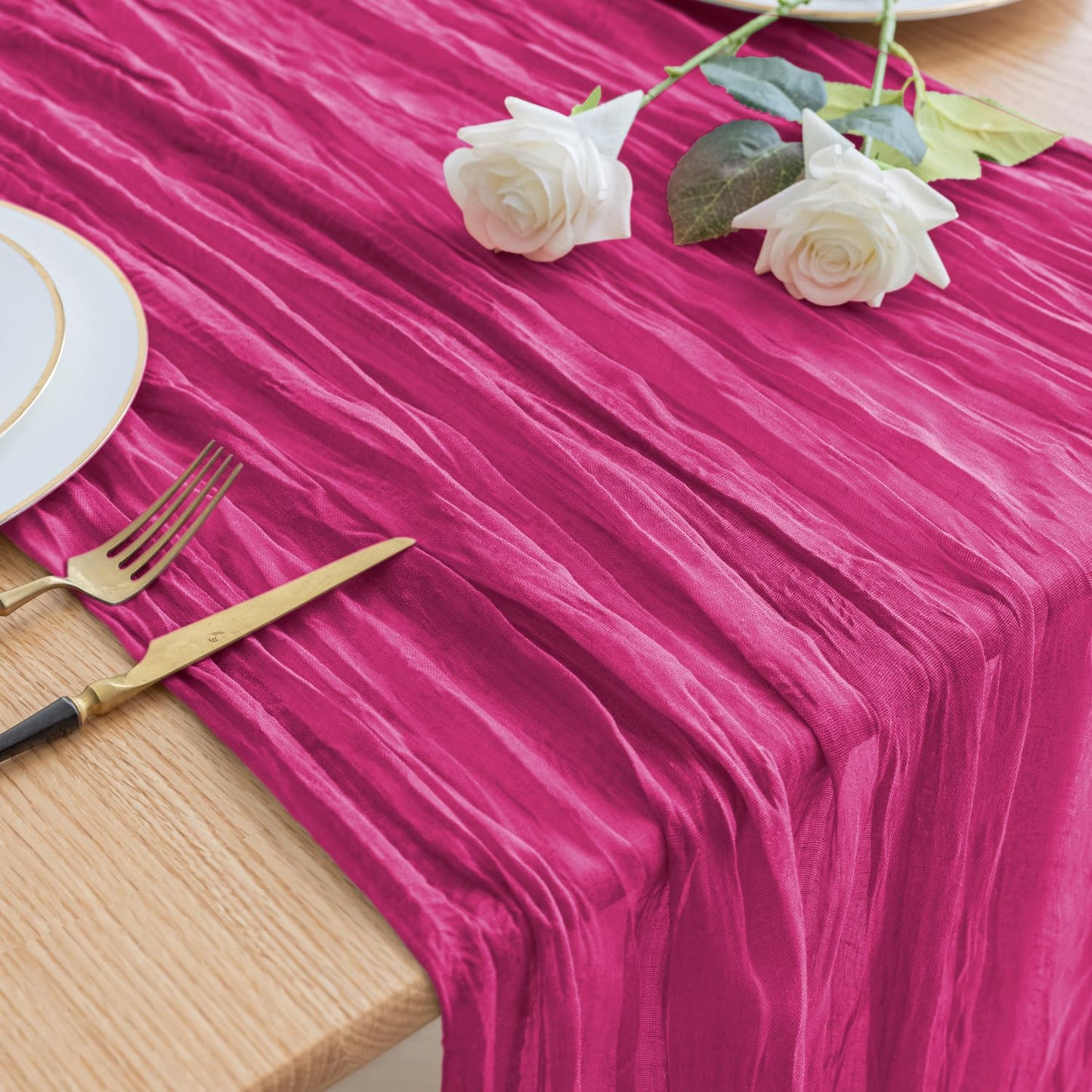 Cheesecloth Table Runner 120 Inches Long Fuchsia Boho Gauze Cheese Cloth Runner 10FT Rustic Sheer Fall Table Runners for Thanksgiving Wedding Party Baby Shower Decoration