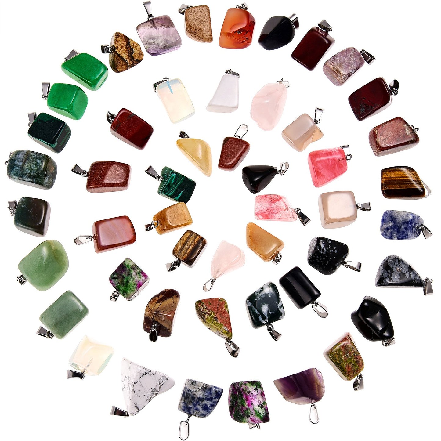 50 Pieces Mixed Stone Beads Crystal Stone Pendants Quartz Charms with Storage Bag for Jewelry Making (Irregular Style)