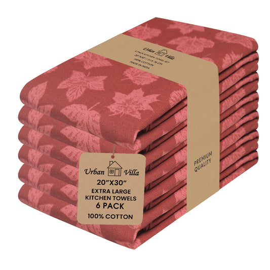 Urban Villa Fall Kitchen Towels Set of 6 Dish Towels for Kitchen 100% Cotton Leaf Print Dish Cloths 20''X30'' Large Multi-Purpose Kitchen Hand Towels Highly Absorbent Kitchen Towels with Hanging Loop