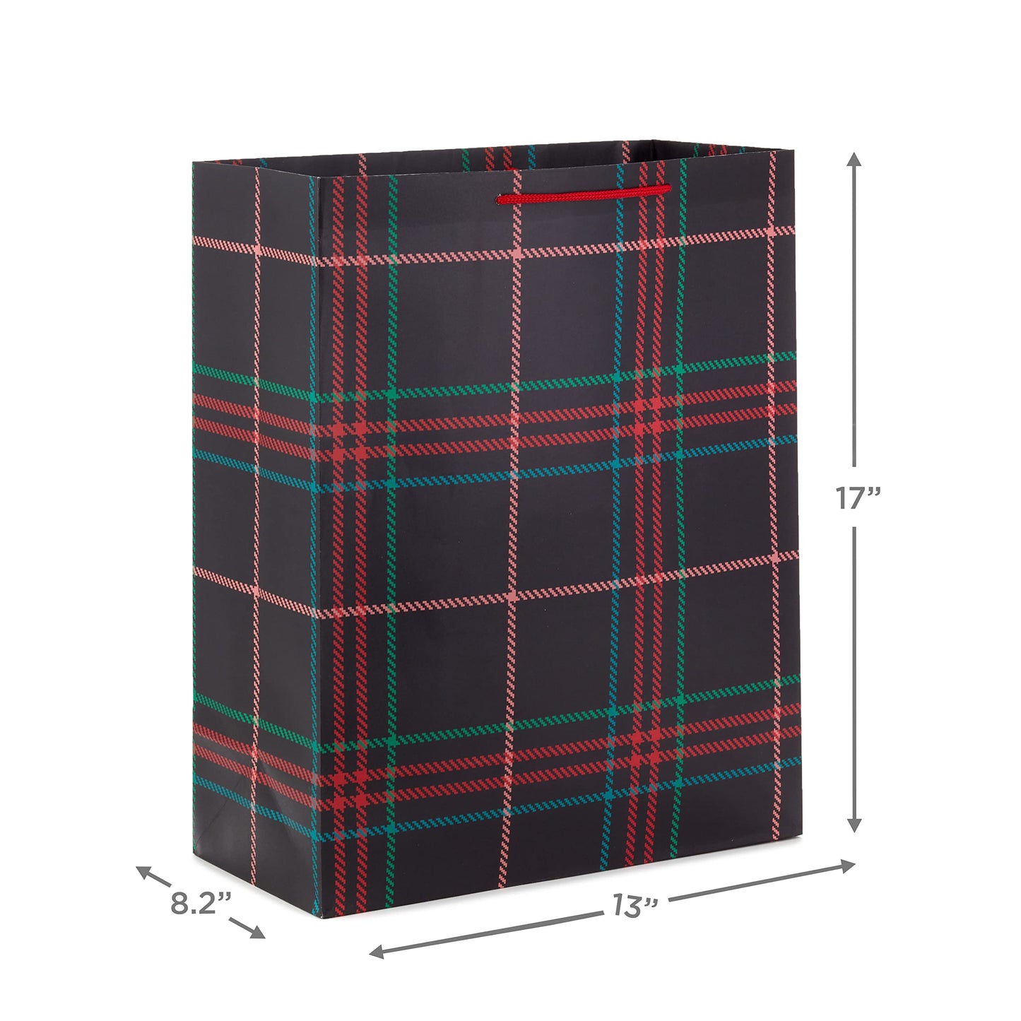 15" Extra Large Christmas Gift Bag Set (2 Bags: Classic Santa, Black, Red and Green Plaid) for Friends, Family, Teachers, Coworkers