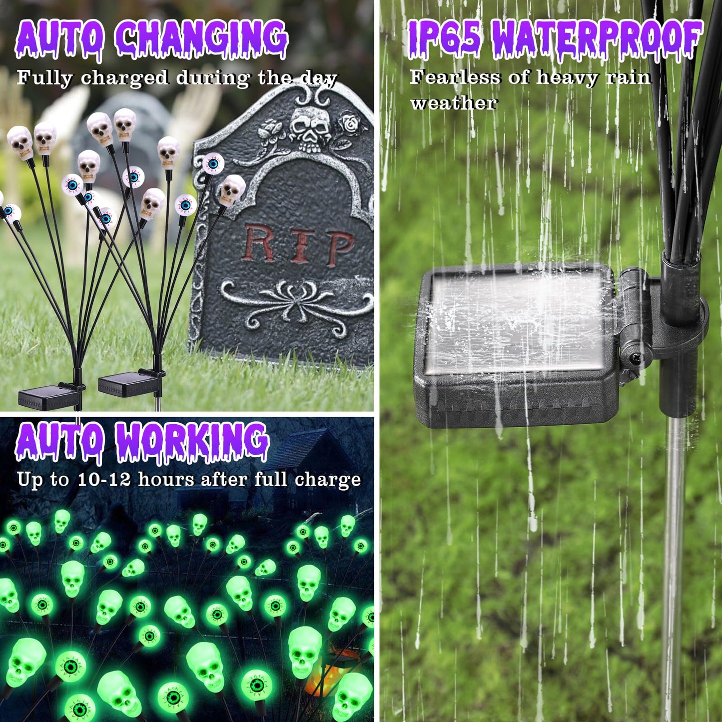 FENSAN Solar Halloween Lights Outdoor,Halloween Decorations Outdoor, Scary Halloween Eyeball Lights,2PACKS 16LED,IP65 Waterproof,Halloween Decor for Garden/Yard/Patio/Lawn/Pathway(Green)