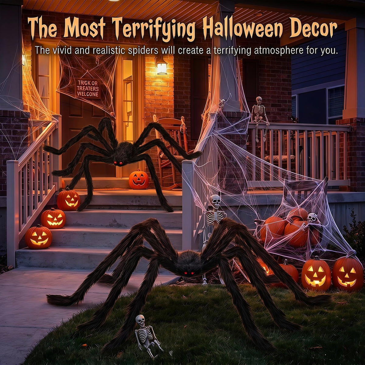 2PCS 78" Giant Spider ,Scary Large Spider Props Halloween Decorations