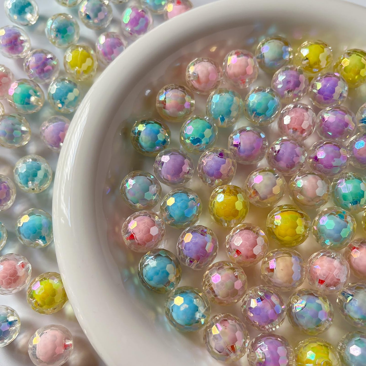 ANCADN 16mm Acrylic Beads 90pcs Shine Beads Colorful Beads Multicolor Round Beads for DIY Jewelry Making (ab Polyhedral)