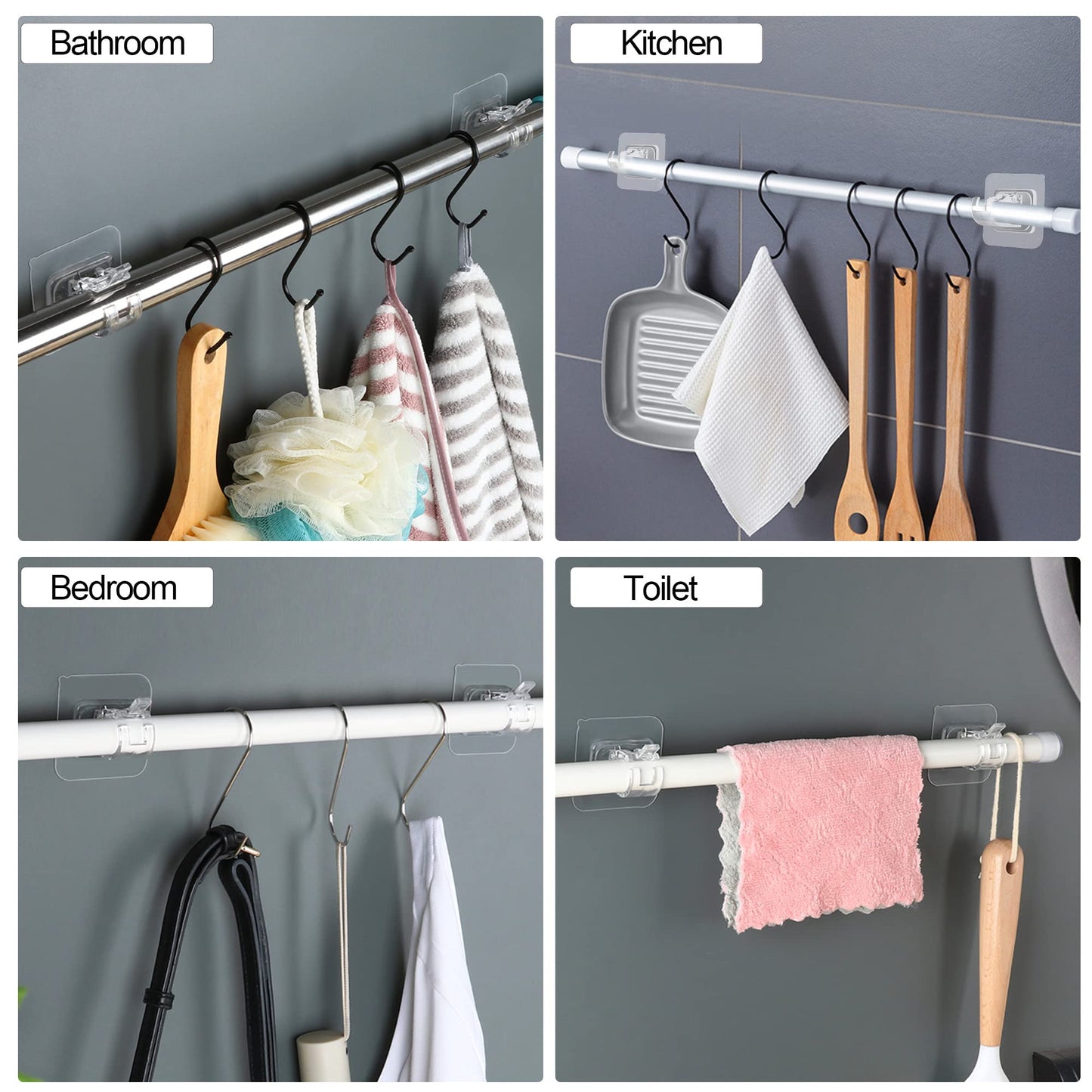 Codoule Self Adhesive No Drill Adjustable Curtain Rod Holder Hooks Brackets, Nail Free, No Drilling Hangers for Bathroom, Kitchen, Home, Bathroom and Hotel, Transparent, 8PCS