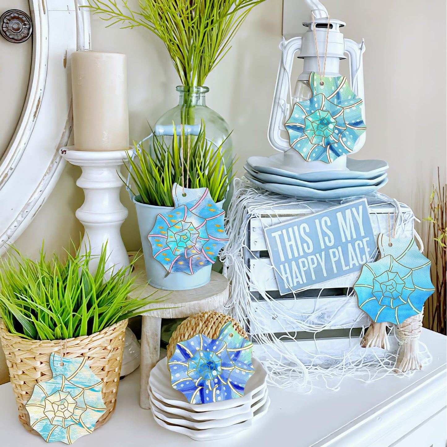 Wooden Shell Ornaments to Paint Mothers Day Decoration Cutouts Unfinished 24PCS 3.5 x 3 inches, DIY Blank Wood Ornament for Home Crafts Hanging Children's Day Mother's Day Birthday Party Decoration