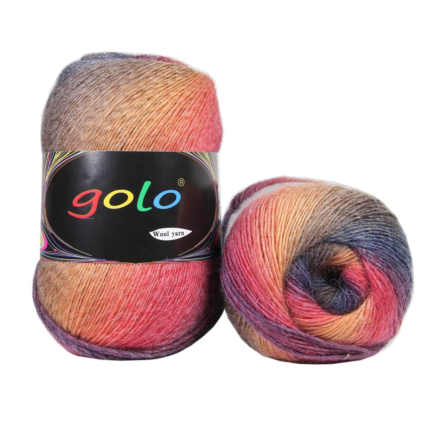 golo Wool Yarn for Knitting 550yd 0.22Ib Cachemire Multicolor Rainbow Yarn (Orange Grey)