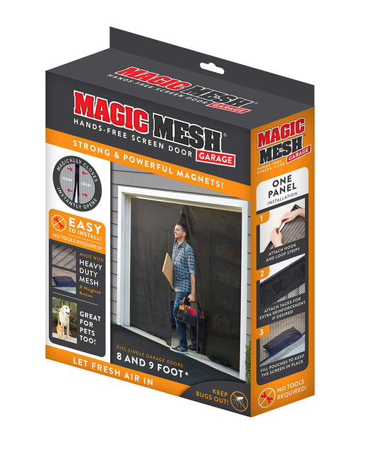 Magic Mesh Garage- Hands Free Magnetic Screen Door, Fits Single Garage Doors- 8 & 9 Foot