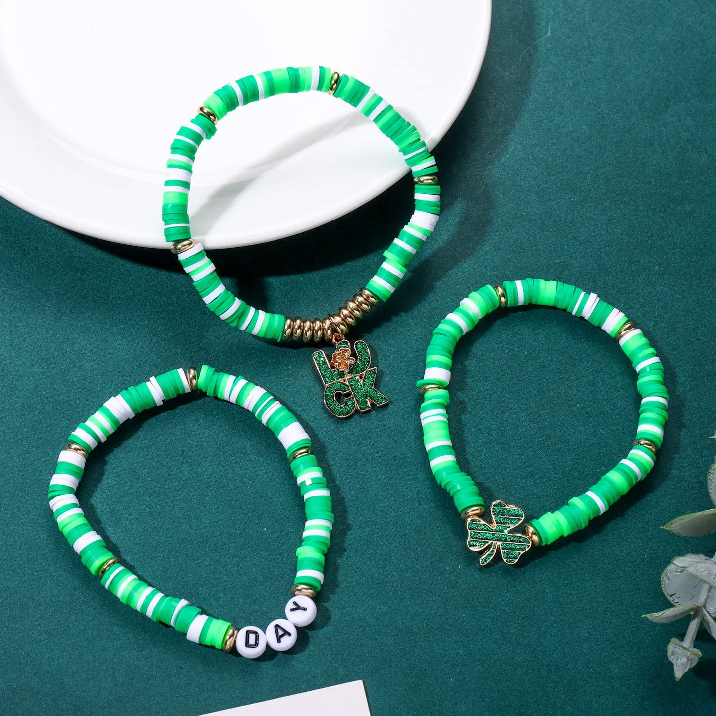 XOCARTIGE Surfer Heishi Bracelets for Women Stackable Rainbow Vinyl Disc Clay Beaded Stretch Bracelets Elastic Layering Friendship Bracelets Boho Summer Beach Jewelry (St.Patrick's Day 1)