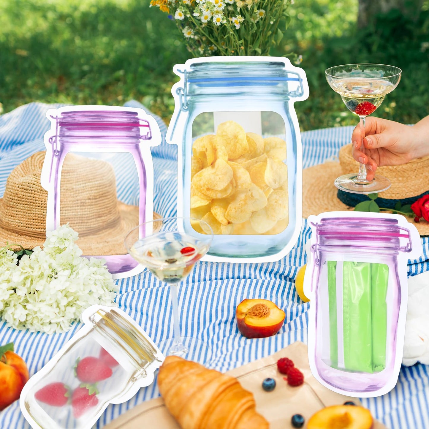 Fireboomoon 30 PCS Multi-Size Mason Jar Bottle Pattern Zipper Bags,Reusable Airtight Seal Leak-Proof Portable Food Snack Save Storage Pouch Bag for Travel Picnic Camping and Kids