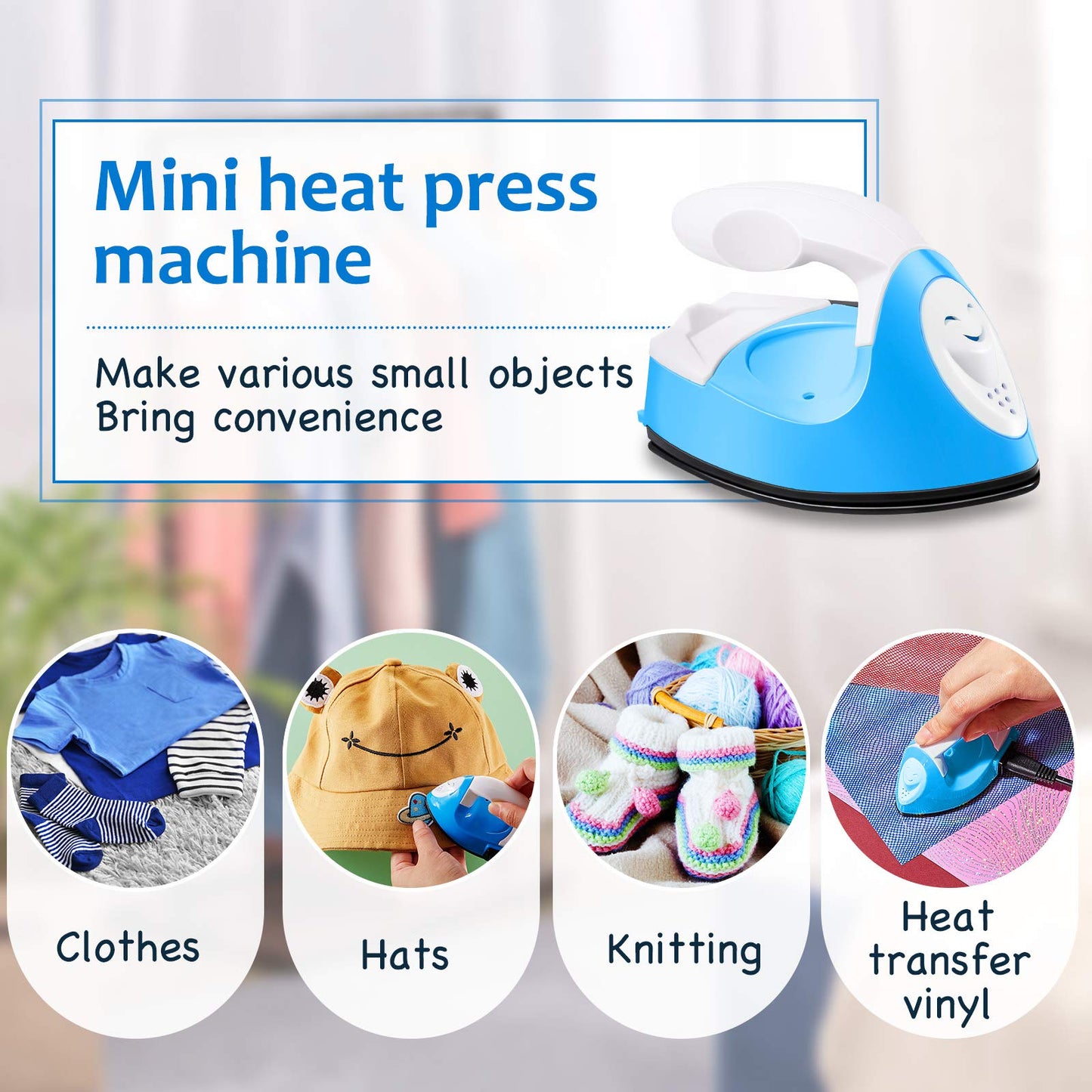 Mini Craft Iron Mini Heat Press Mini Iron Portable Handy Heat Press Small Iron with Charging Base Accessories for Beads Patch Clothes DIY Shoes T-Shirts Heat Transfer Vinyl Projects (Blue)