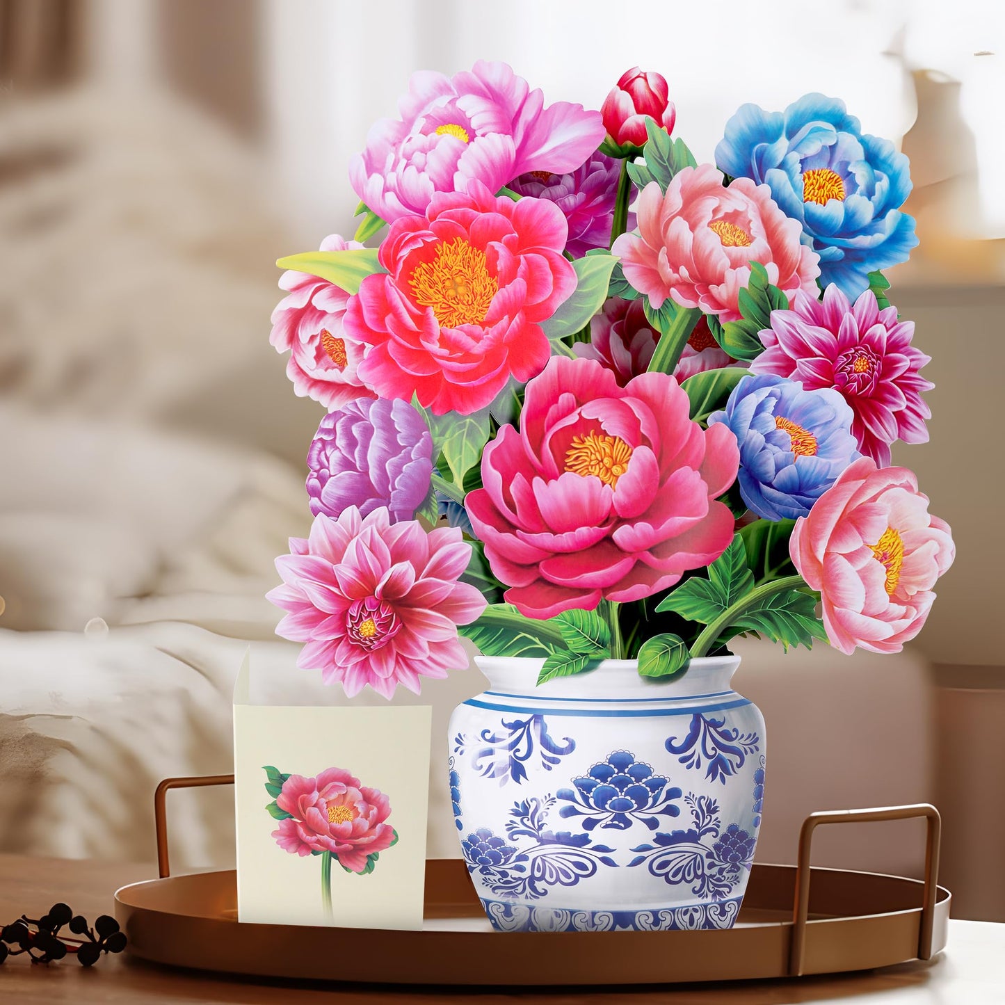 Airpark Paper Pop Up Flower Bouquet Card, Peony Flowers, Gift Cards 14 inch Forever Flower Paper 3D Popup Cards with Note Card and Envelope for Birthday Cards, Gift for Her