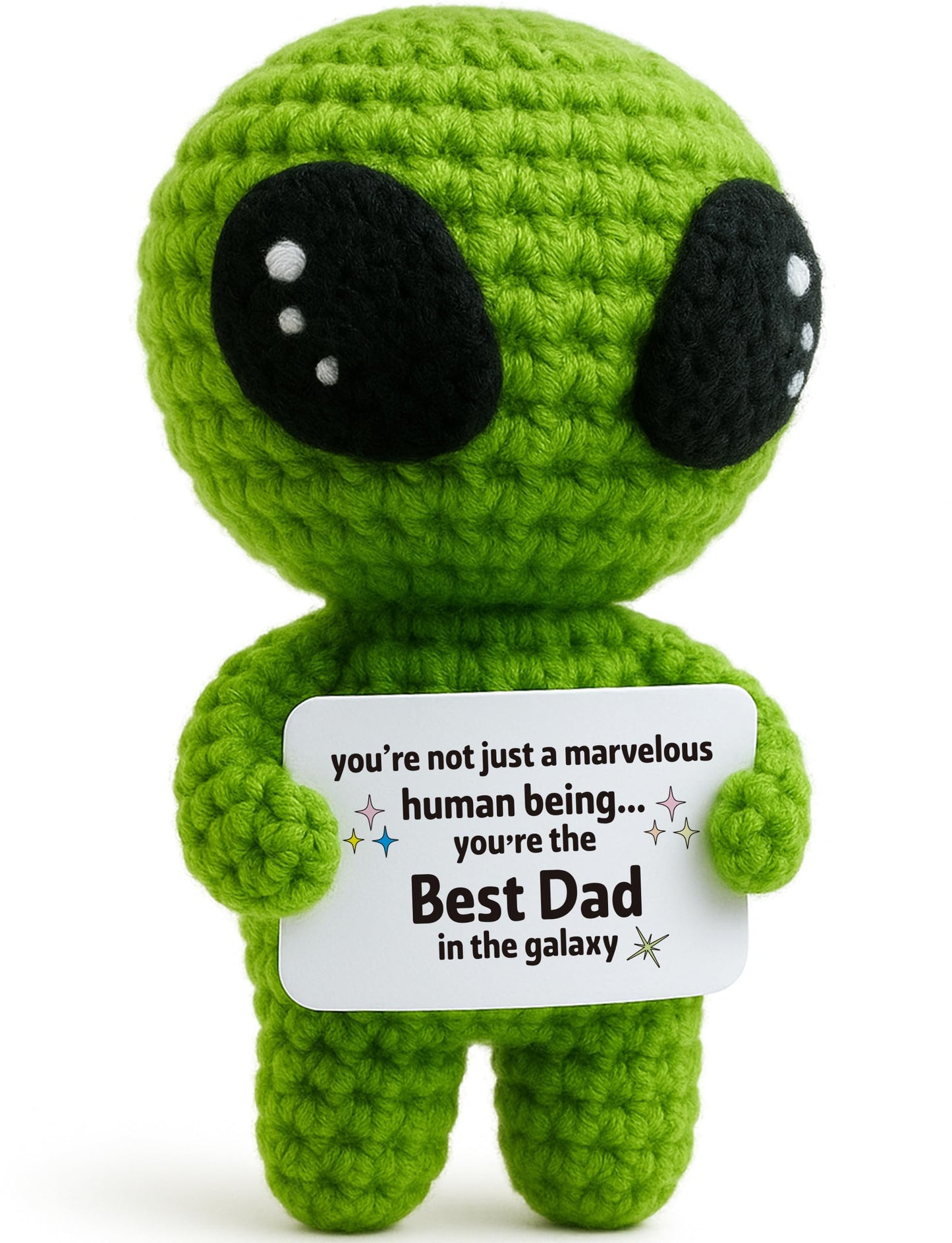 MAMAGIFTREE Fathers Day Funny Gift for Dad from Daughter Son with Message Card - Unique Dads Birthday Gifts for Husband from Wife Kids - Father’s Day Crochet Alien Handmade Decoration