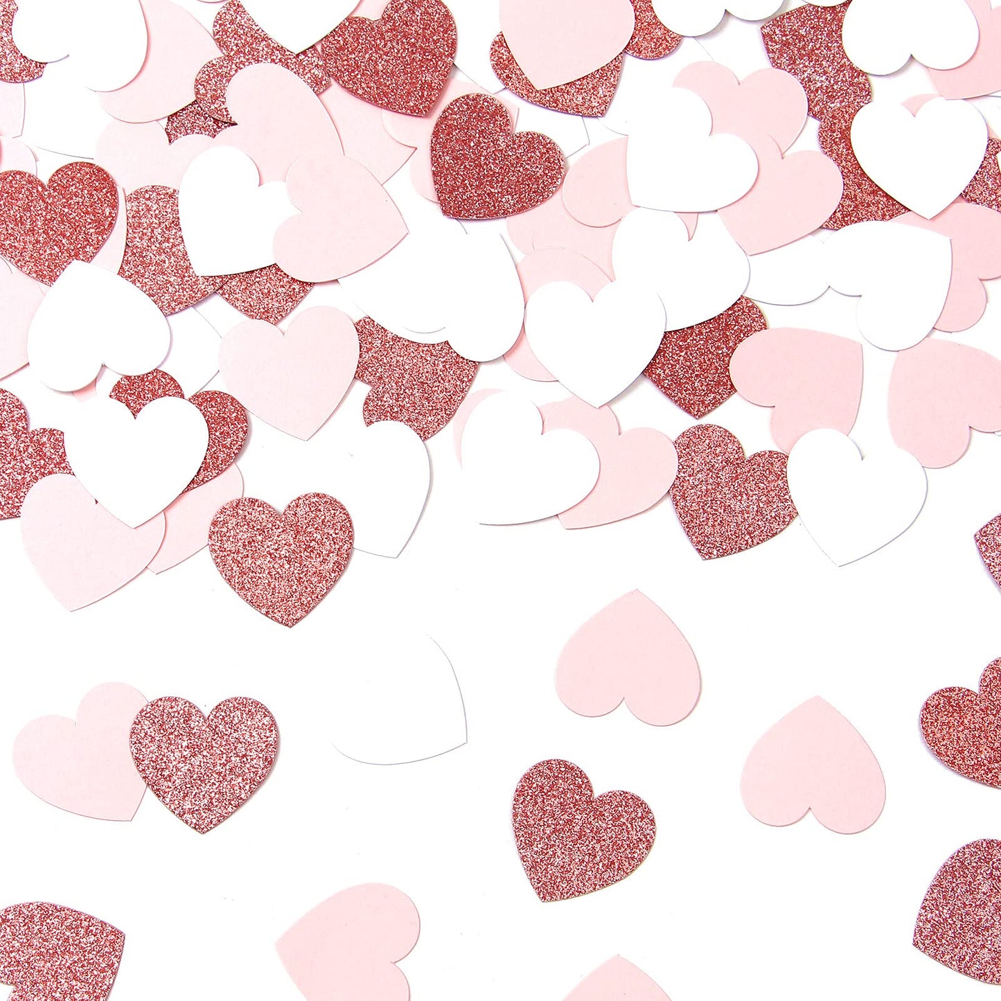 Rose-Gold Pink White Heart Confetti - 300pcs Valentines Mothers Day Engagement Wedding Baby Shower Bachelorette Birthday Party Table Decoration Glitter Paper Decor Lasting Surprise