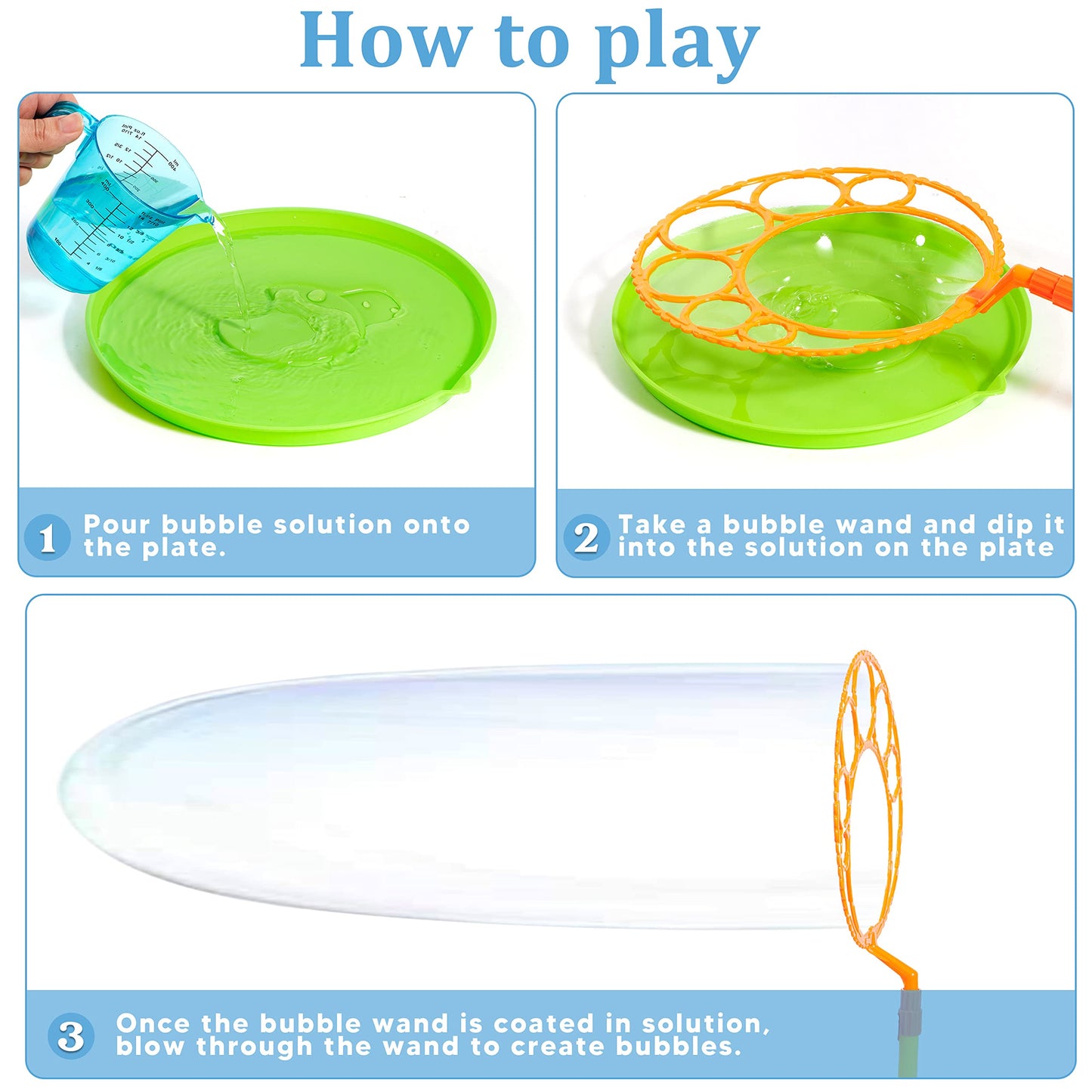 JOYIN Big Bubble Wands Set with with Tray, 21" Giant Bubble Wands Bulk for Kids, Summer, Outdoor Play Period & Birthday Party & Games, 6 Pcs Solution Suitable, Suitable for All Age People
