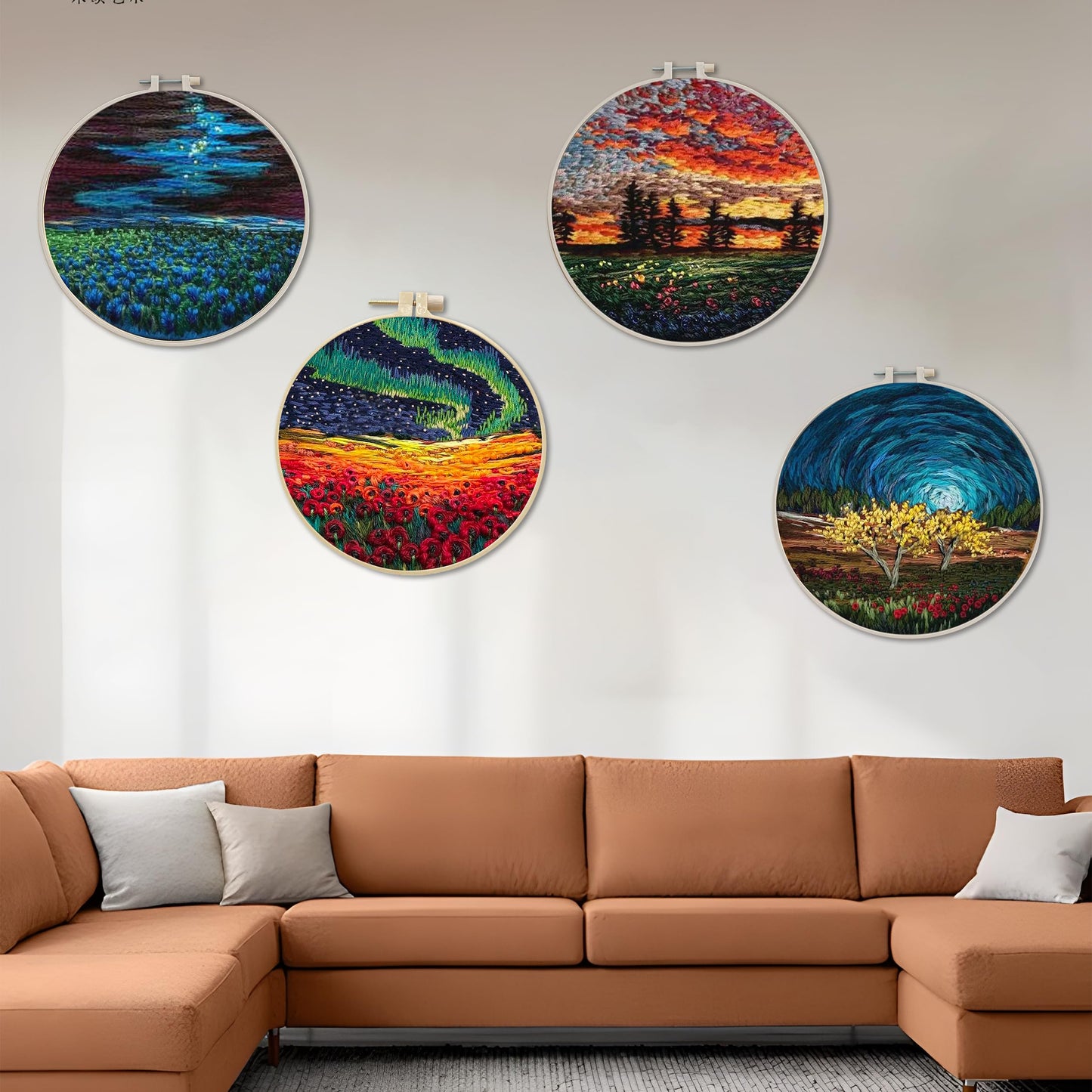 Maydear 4 Pack Embroidery Starter Kit with Pattern, Stamped Cross Stitch Kits for Beginners Adults with Embroidery Hoop and Instructions, Hand Embroidery Kit (Embroidery kit flower2)