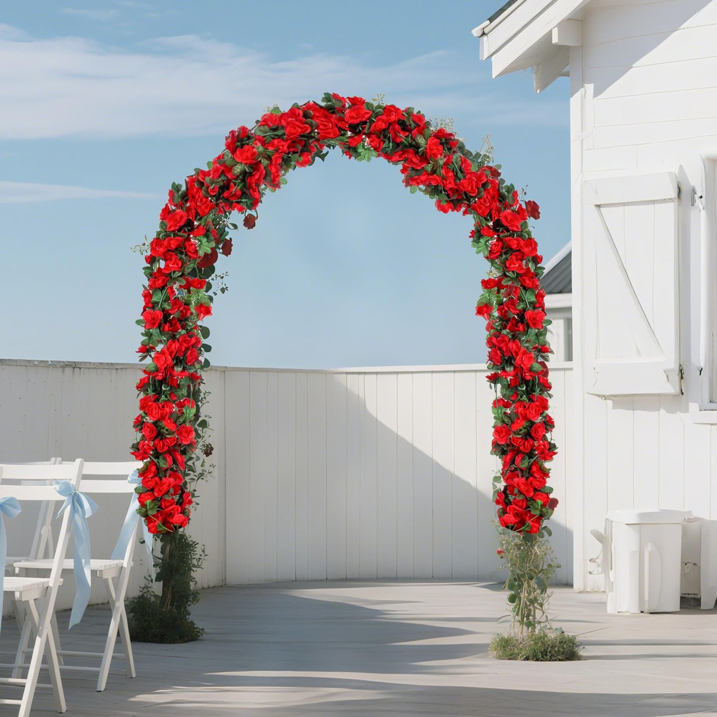 BSMYBO 5Pcs 41FT Artificial Red Flower Garland, Fake Hanging Flower Vines Wine Red Rose with Green Leaves, Faux Silk Flower for Backdrop Decoration Tea Party Wedding Birthday Anniversary Bedroom