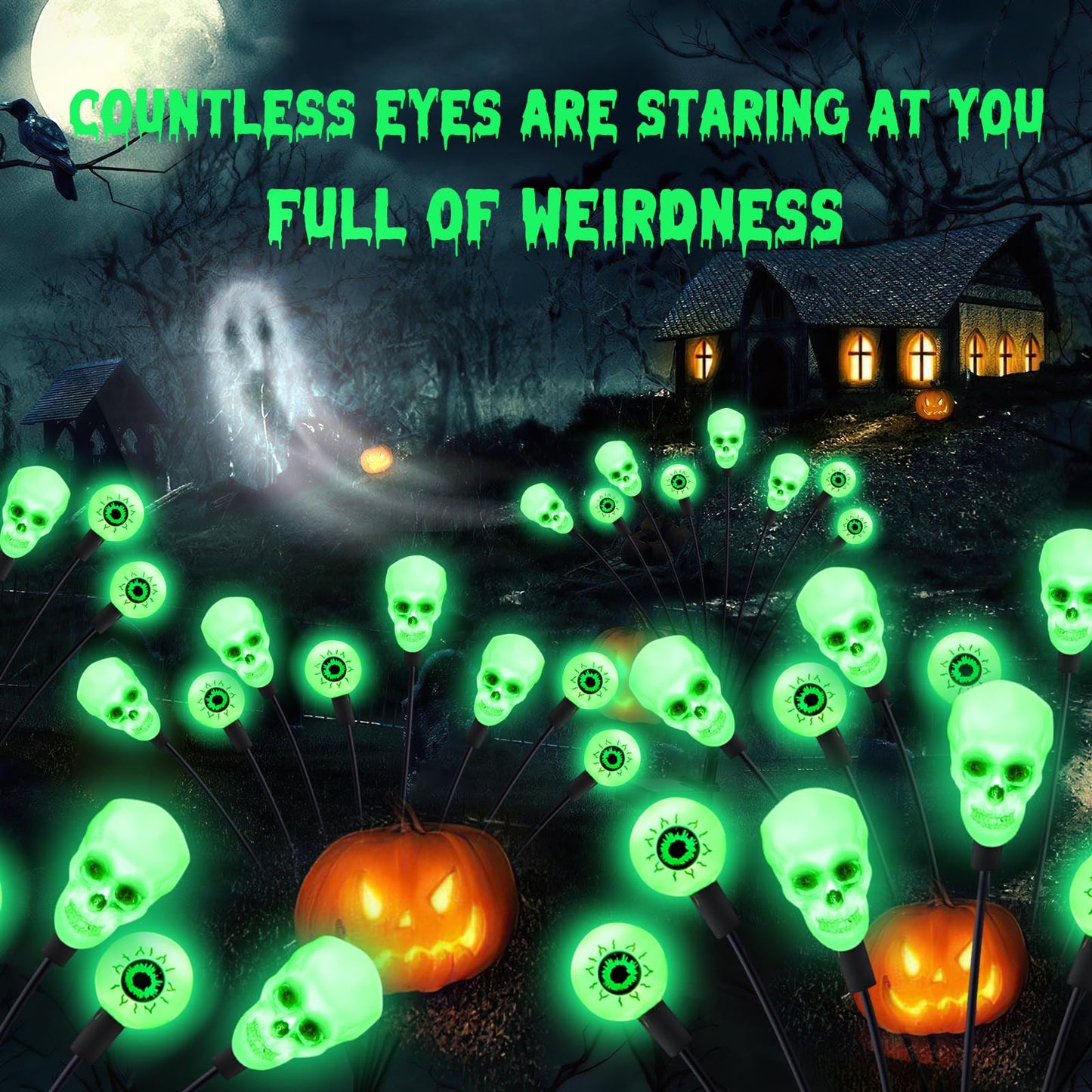 FENSAN Solar Halloween Lights Outdoor,Halloween Decorations Outdoor, Scary Halloween Eyeball Lights,2PACKS 16LED,IP65 Waterproof,Halloween Decor for Garden/Yard/Patio/Lawn/Pathway(Green)