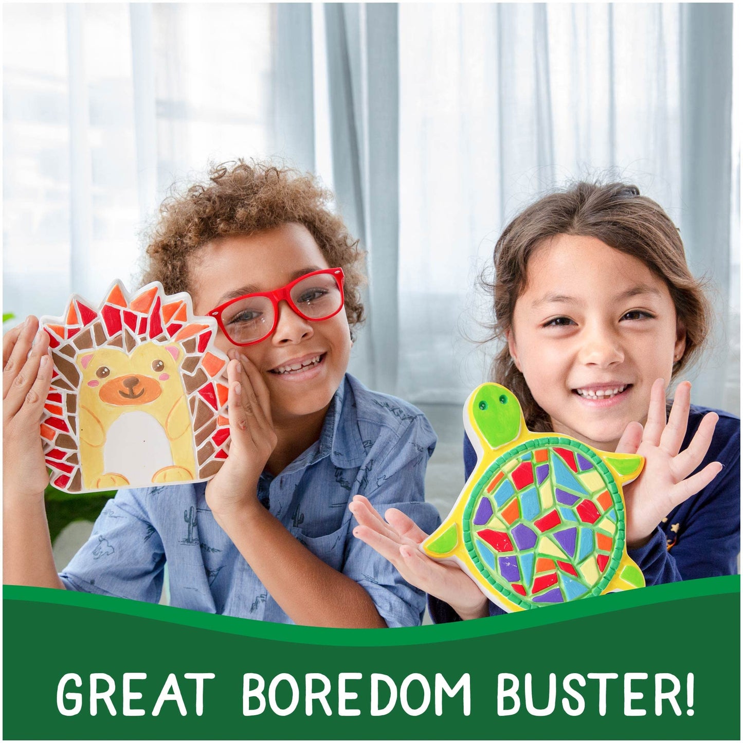 Creative Roots Mosaic Turtle, Hedgehog, & Sun Stepping Stone, Includes 3-Pack 7-Inch Ceramic Stepping Stone & 6 Vibrant Paints, Paint Your Own & DIY Stepping Stone for Kids Ages 8+