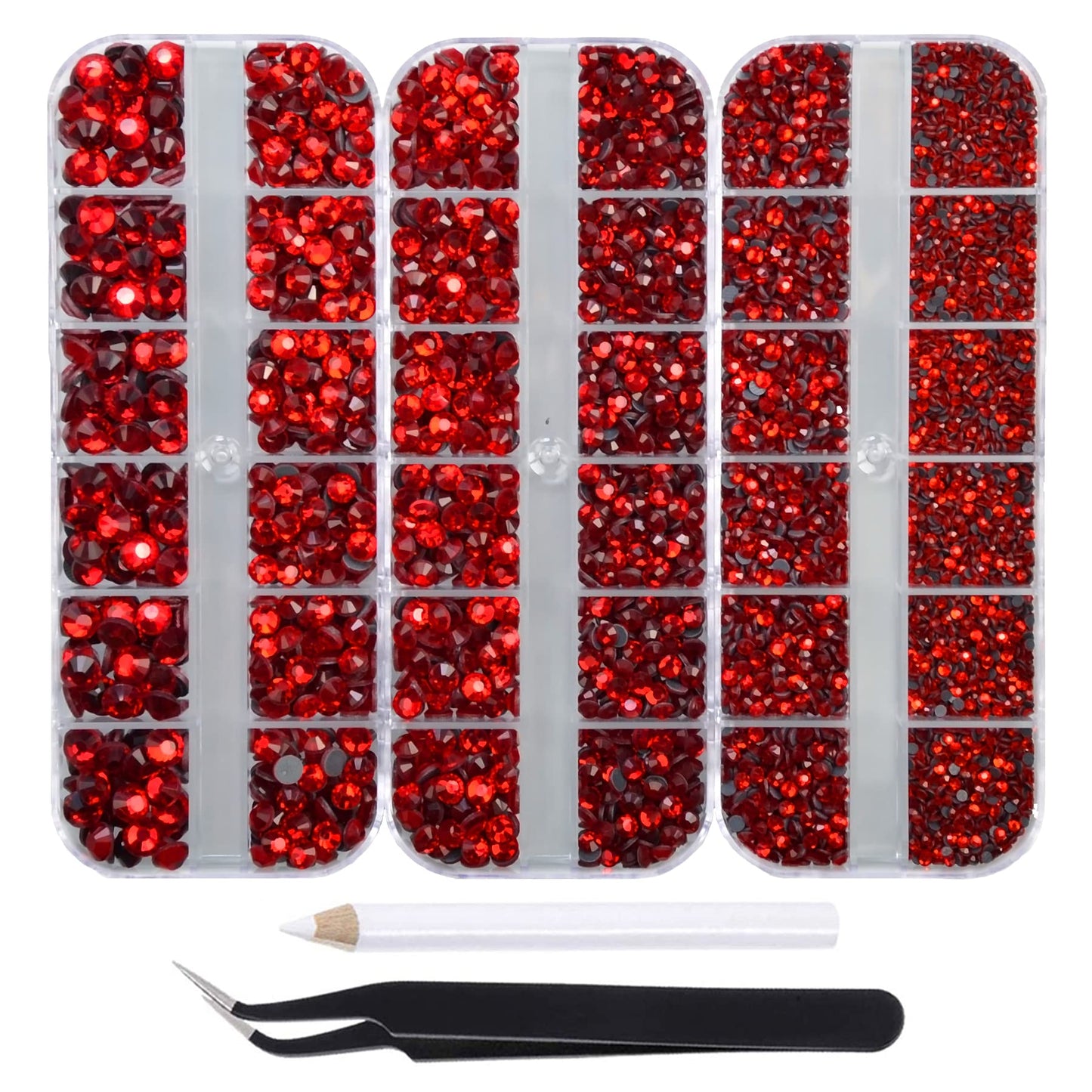 7000pcs+ Flatback Glass Hotfix Iron On Rhinestones Crystal for DIY Making with 1 Tweezer & 1 Picking Pen for Shoes, Clothes, Face Art, Bags, Manicure (Siam, 5-Sizes)