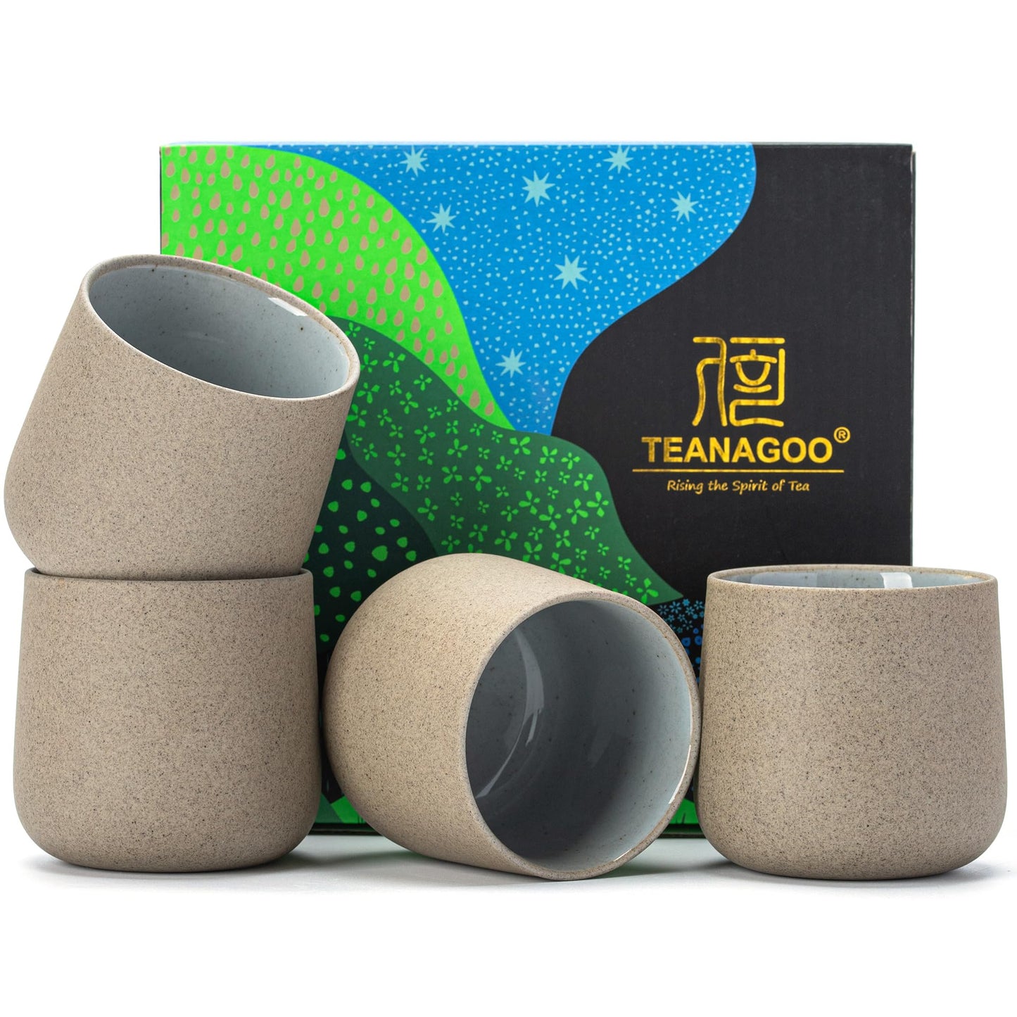 Japanese Tea Cups, Chinese Tea Cup, 7.2Oz / 205 Ml, Ceramic Tea Cup for Adults, Ceramic Cups no Handles, Japanese Cups, Asian Matcha Cup, Darker Grey, 4 Pcs/Box, H4