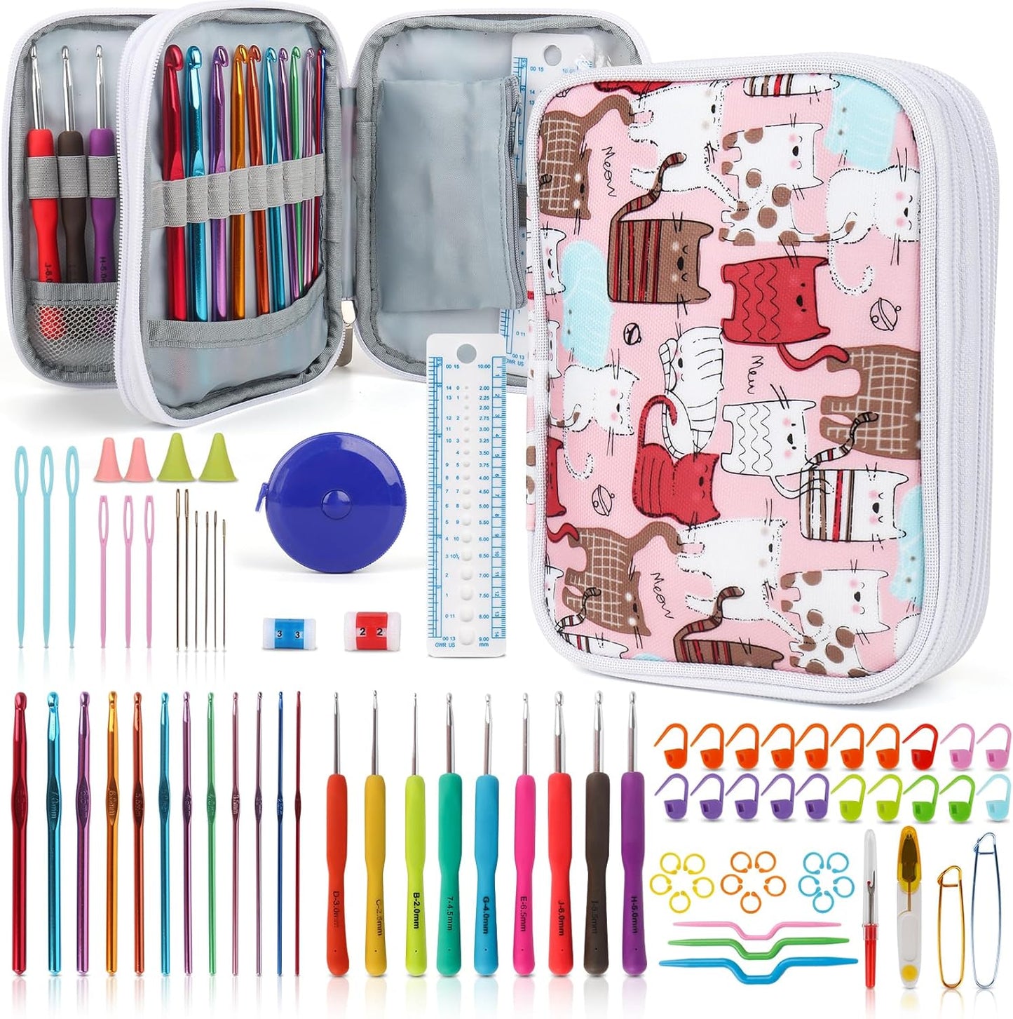 Katech Crochet Hooks Kit with Case, 85-Piece, Ergonomic Crochet Needles Weave Yarn Kits DIY Hand Knitting Art Tools for Beginners and Experienced Crochet Lovers
