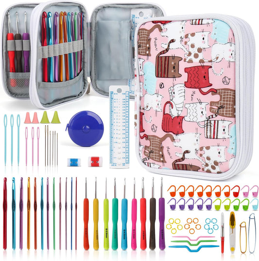 Katech Crochet Hooks Kit with Case, 85-Piece, Ergonomic Crochet Needles Weave Yarn Kits DIY Hand Knitting Art Tools for Beginners and Experienced Crochet Lovers