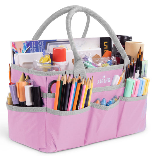 JJRING Craft and Art Tote - 600D Pink Nylon Fabric Art Sewing Organizer Bag with Pockets - for Craft, Scrapbooking, Medical, and Office Supplies Storage